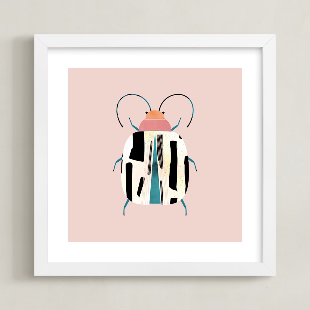 "Little Beetle" - Art Print in Blush by Anna Clement - Framed