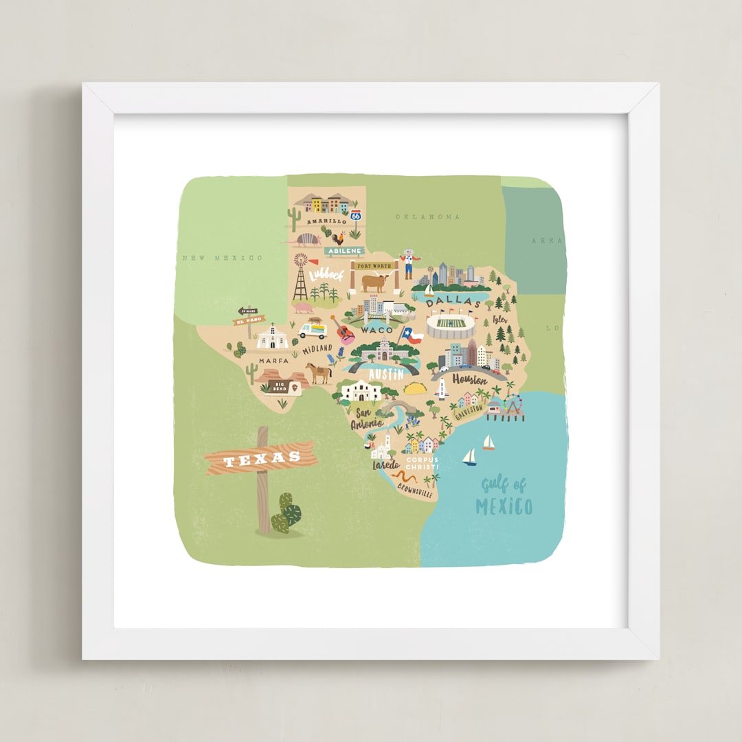 "Greetings from Texas" - Art Print in Green grass by Jennifer Wick - Framed