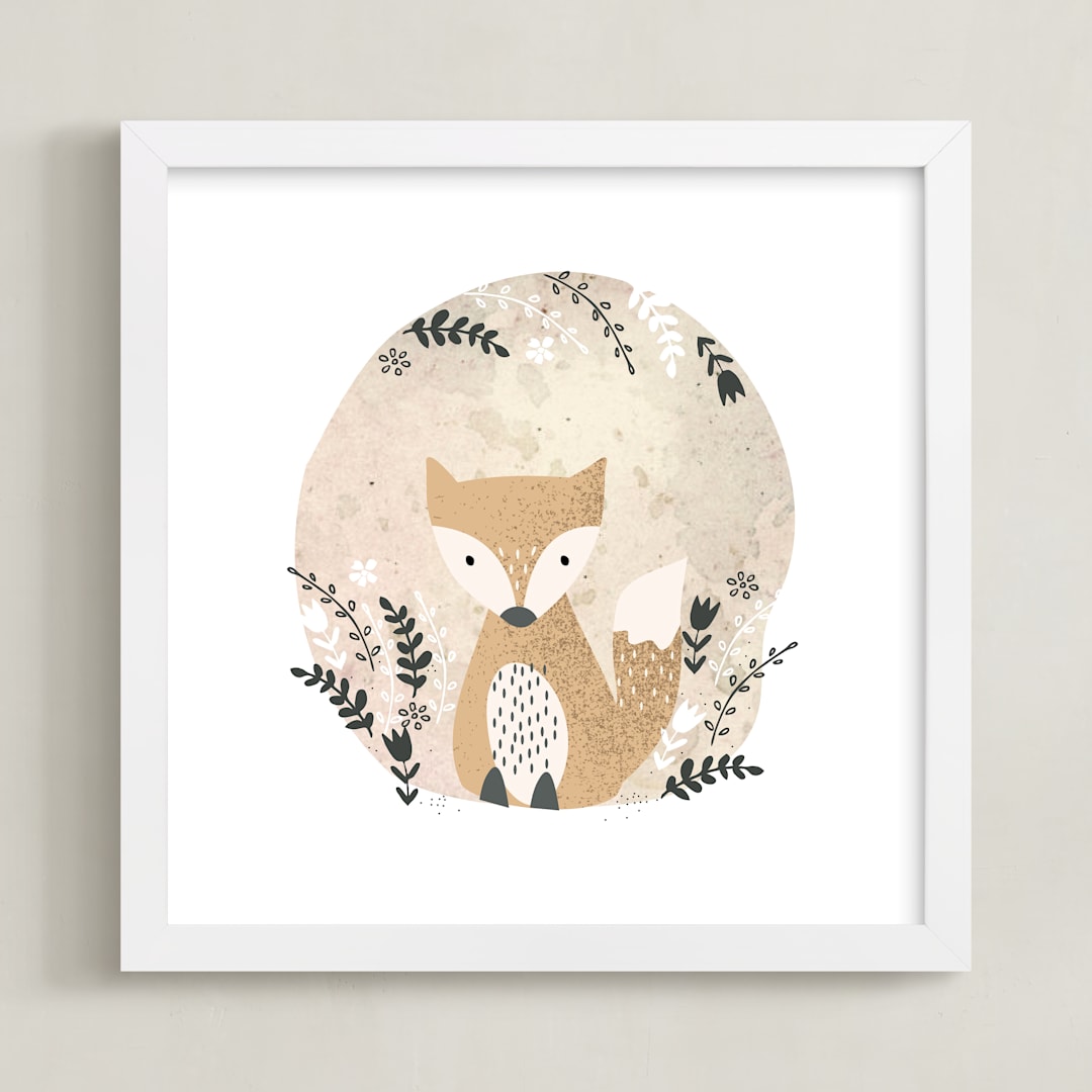 "Woodland - Fox" - Art Print in Pale Orange by Oma N. Ramkhelawan - Framed