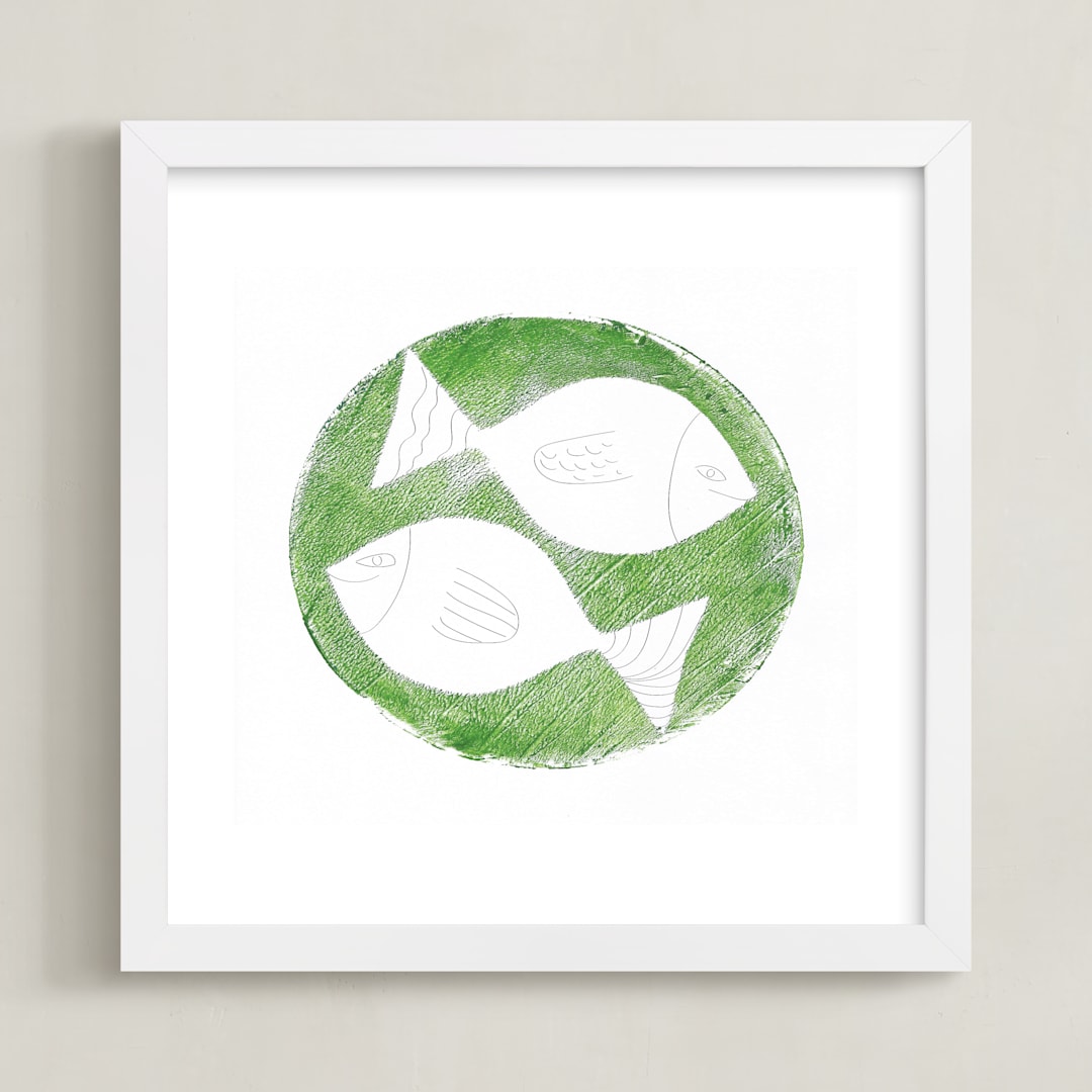 "One Fish Two Fish - 1" - Art Print in Green by cocooniu - Framed