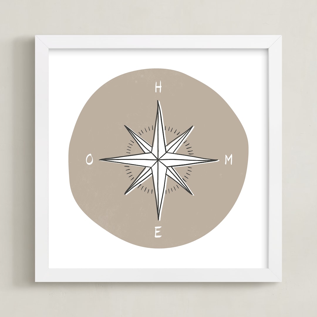 "Traveler's Compass" - Art Print in Warm Fog by Letter19Design - Framed