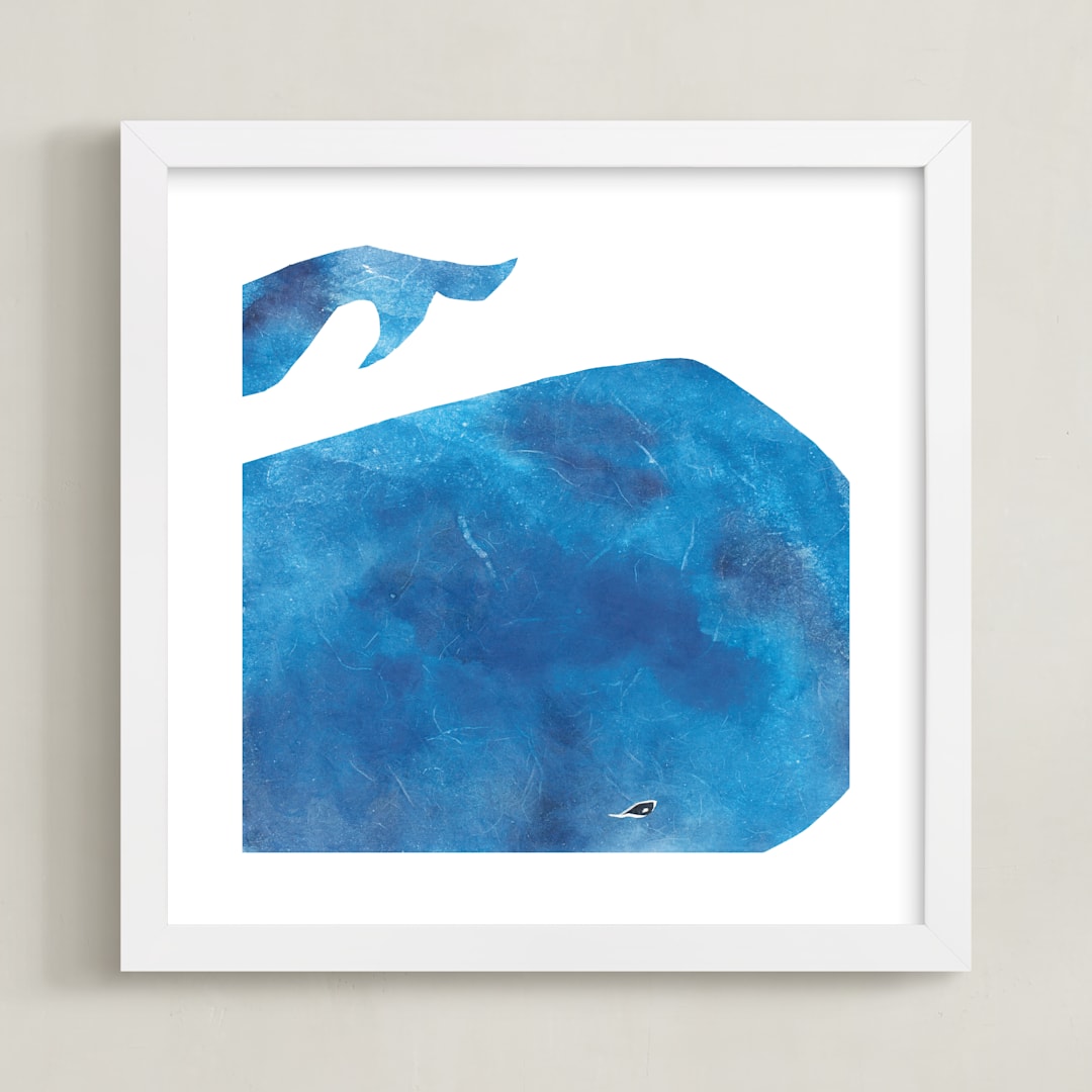 "Big Blue Whale" - Art Print in Sea Blue by Mia Posada - Framed