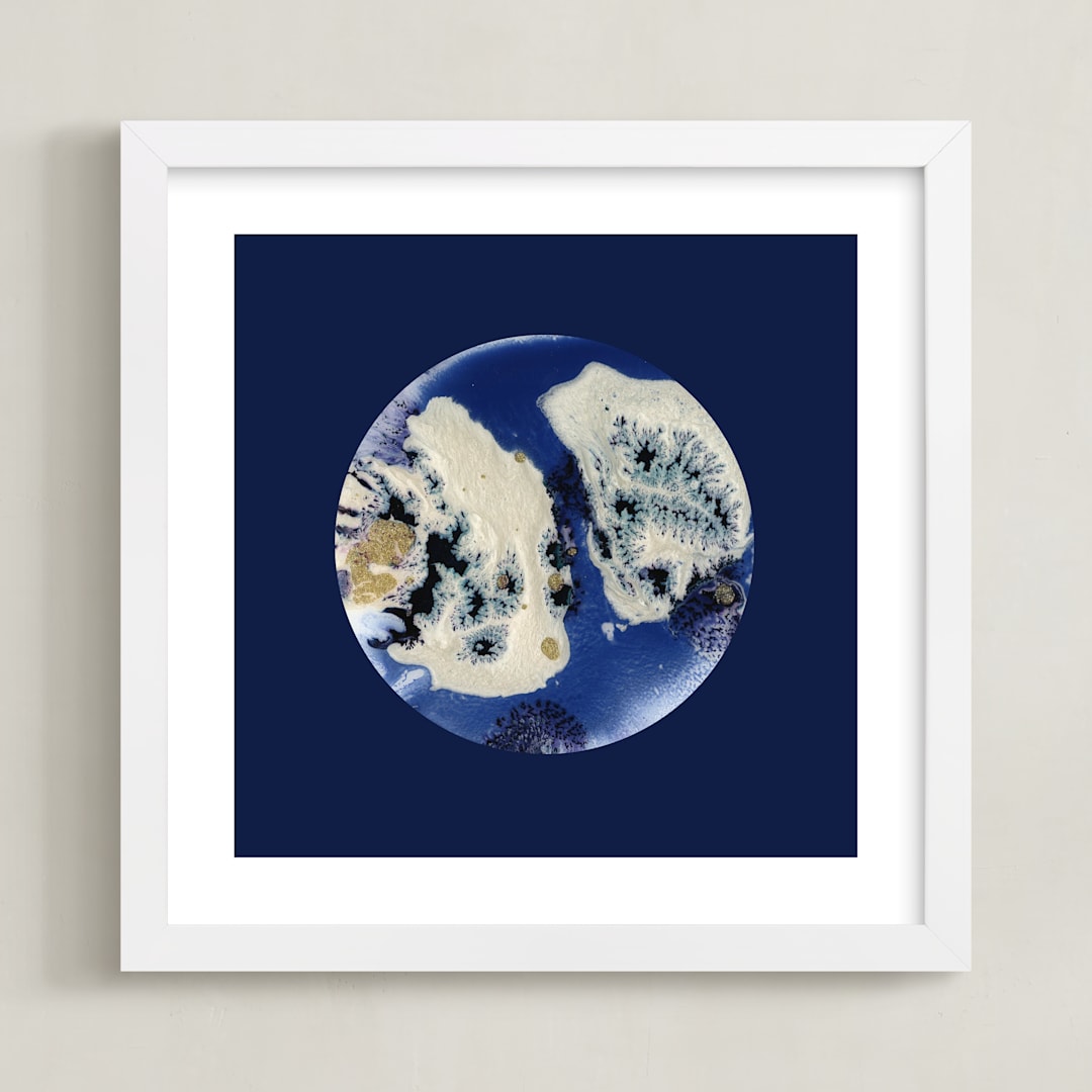 "Moon Landing" - Art Print in Navy Blue by Hi Adelaide - Framed