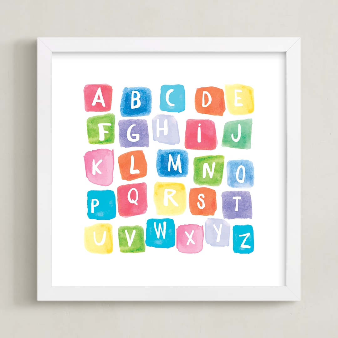 "ABC squares" - Art Print in Primary Red by Amy Hall - Framed