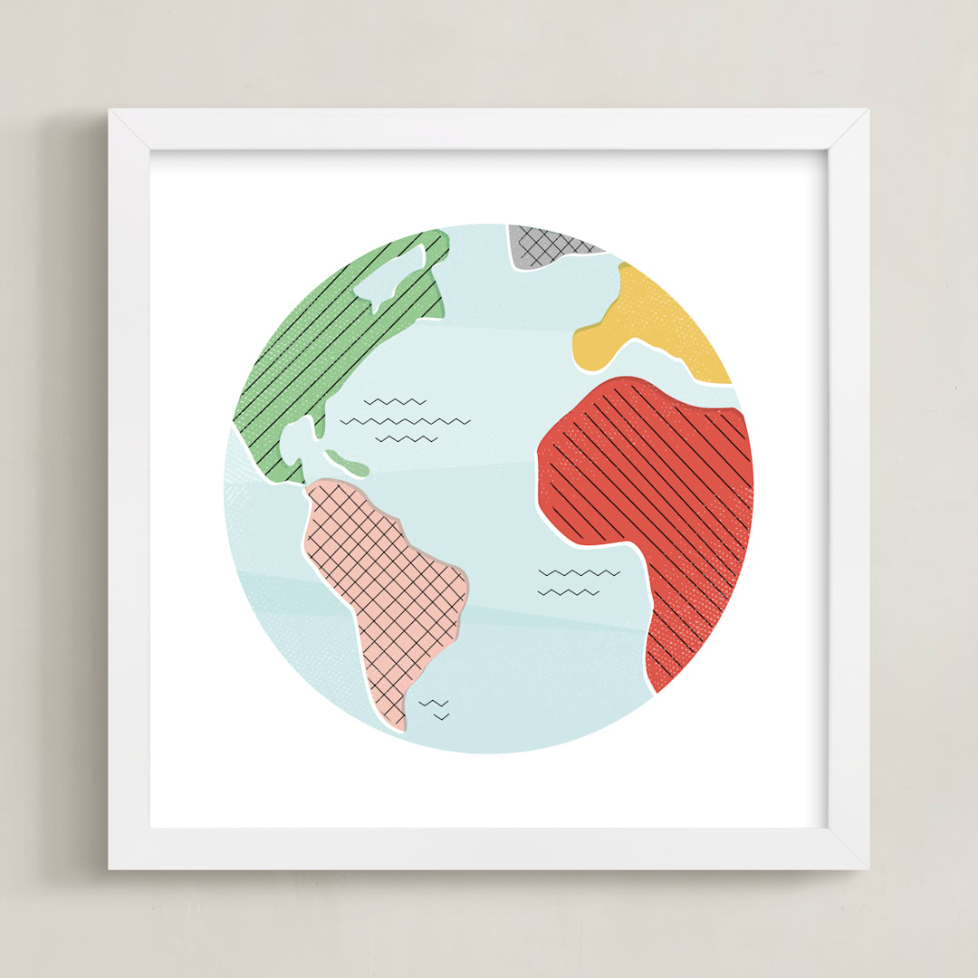 "Wonderful World" - Art Print in retro rainbow by Jessie Steury - Framed