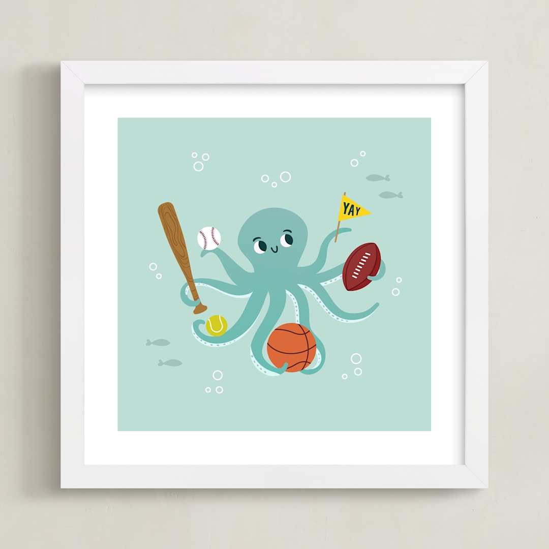 "Sports Fan" - Art Print in Pool by Annie Holmquist - Framed