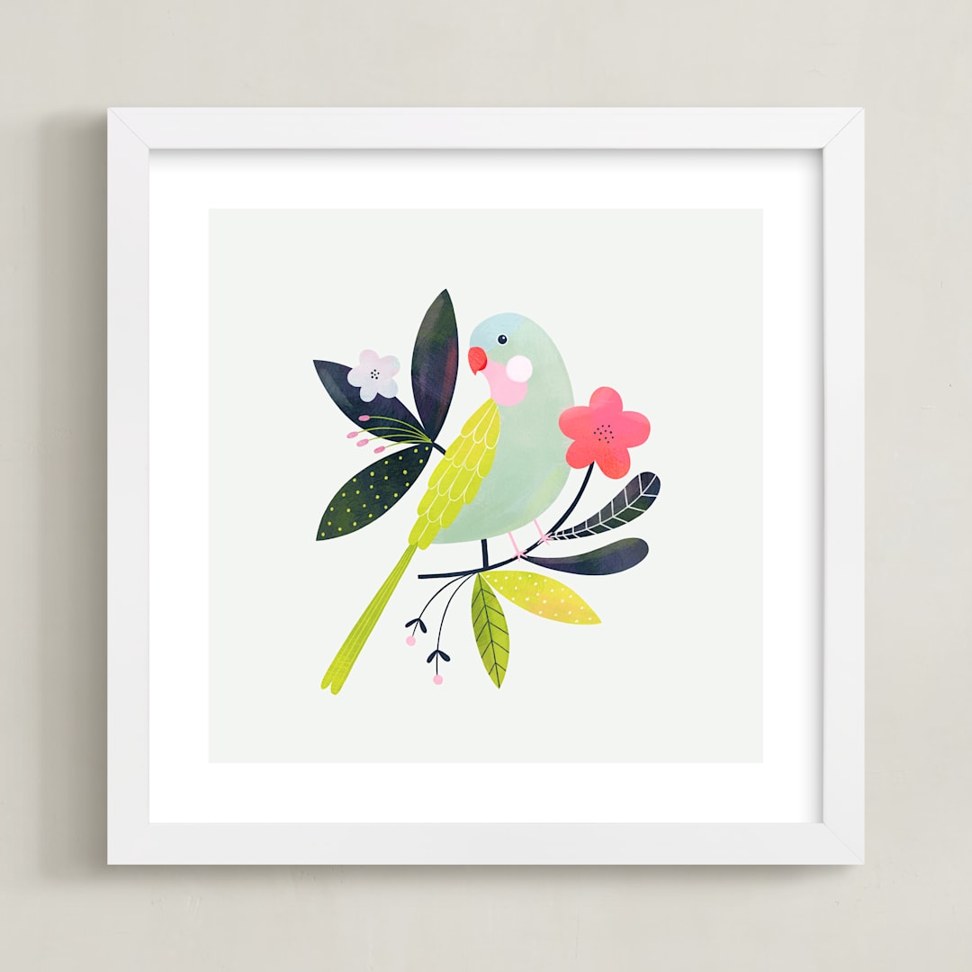 "Princess parrot" - Art Print in Mint by Tati Abaurre - Framed