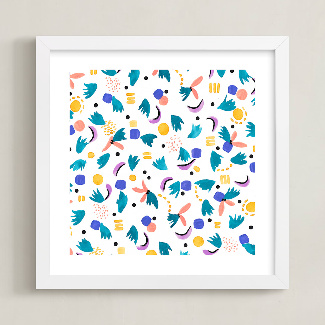 "Geometric plants" - Art Print in White by FERNANDA MARTINEZ - Framed