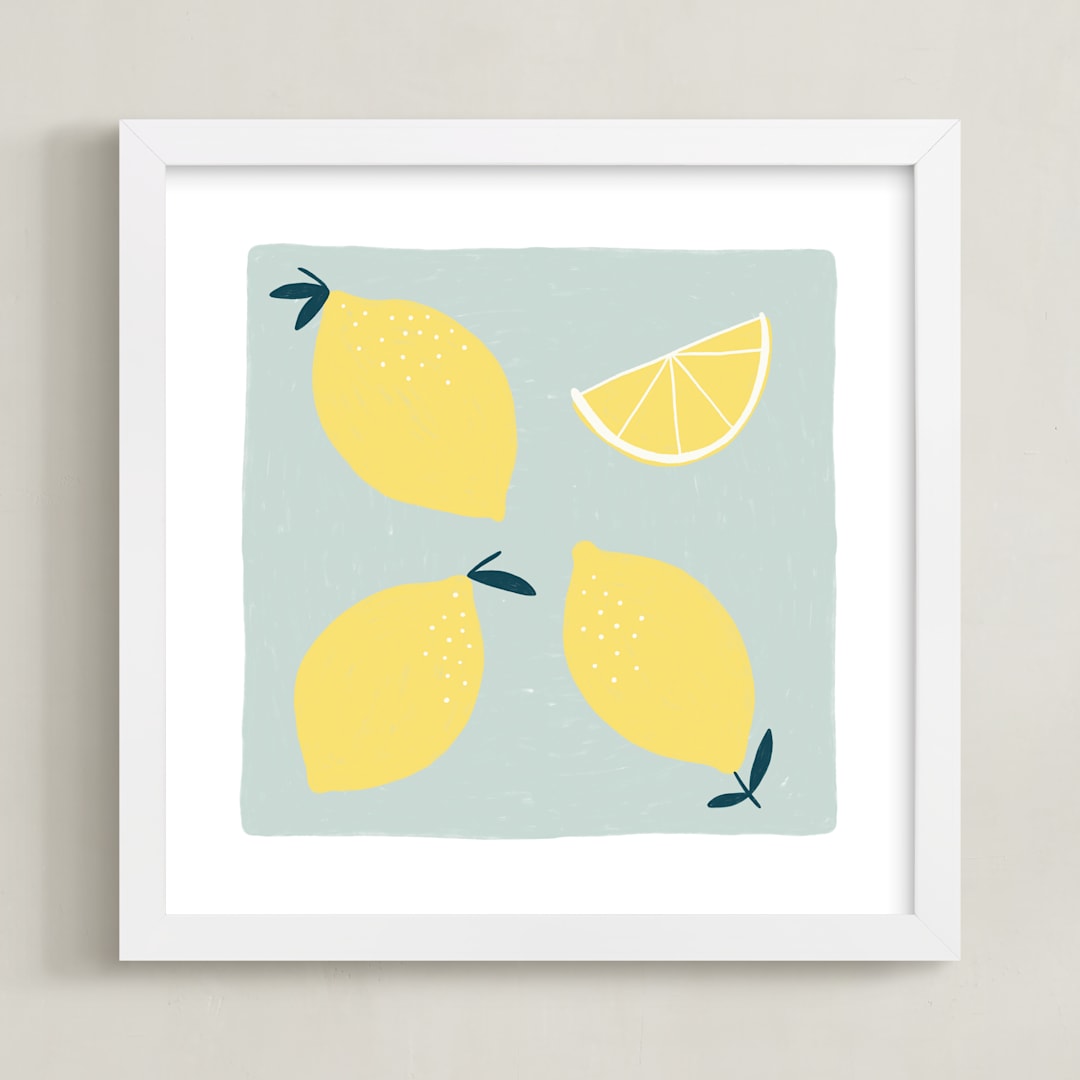 "Lemon Wedge" - Art Print in lemon by Betsy Siber - Framed