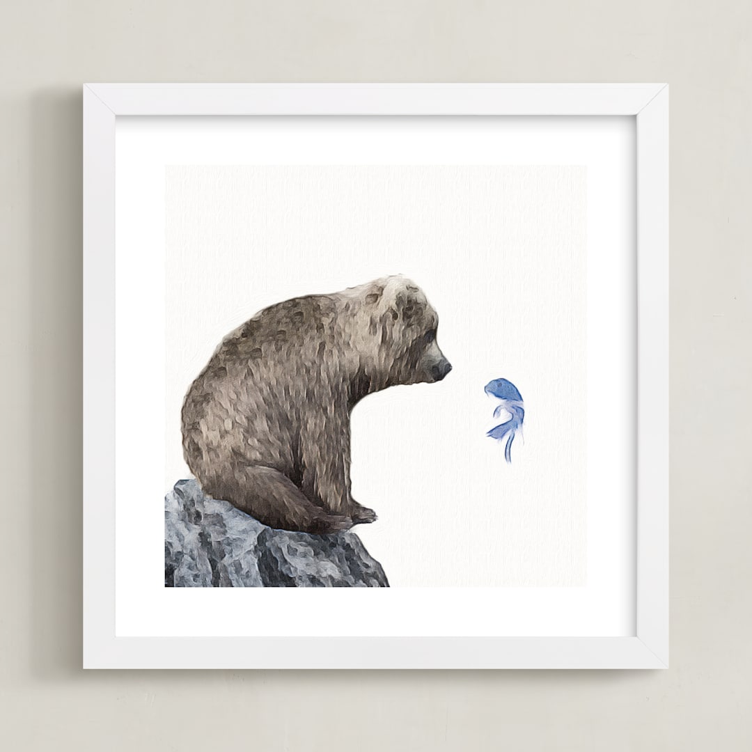 "Blue Fish Wish" - Art Print in Blue Fish by Maja Cunningham - Framed