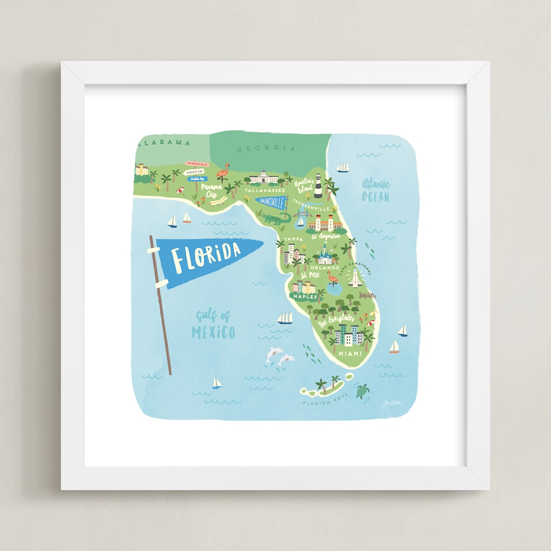 "Sunny Florida" - Art Print in Sky blue by Jennifer Wick - Framed