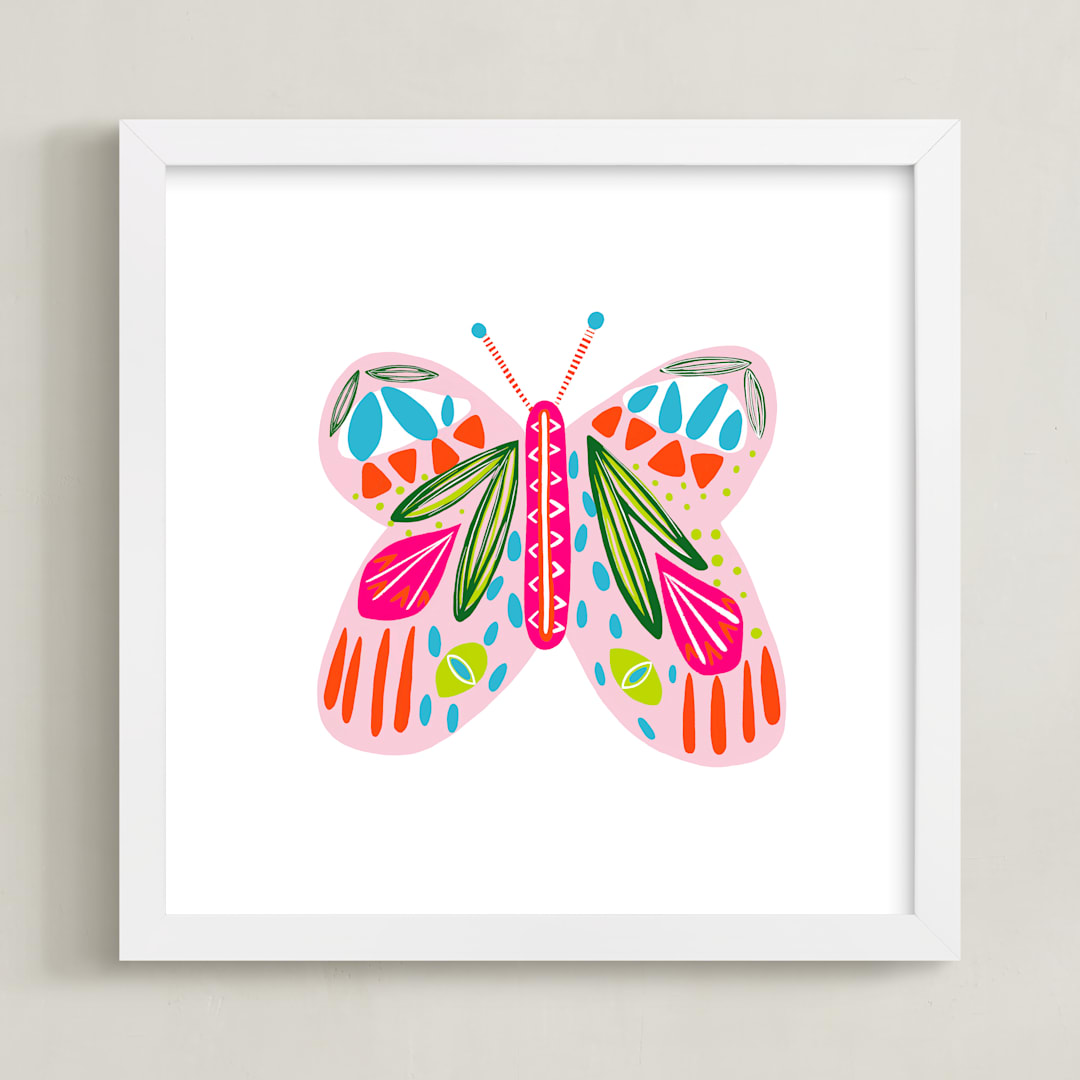 "A Butterfly" - Art Print in Cotton Candy PInk by Lauren Semmer - Framed
