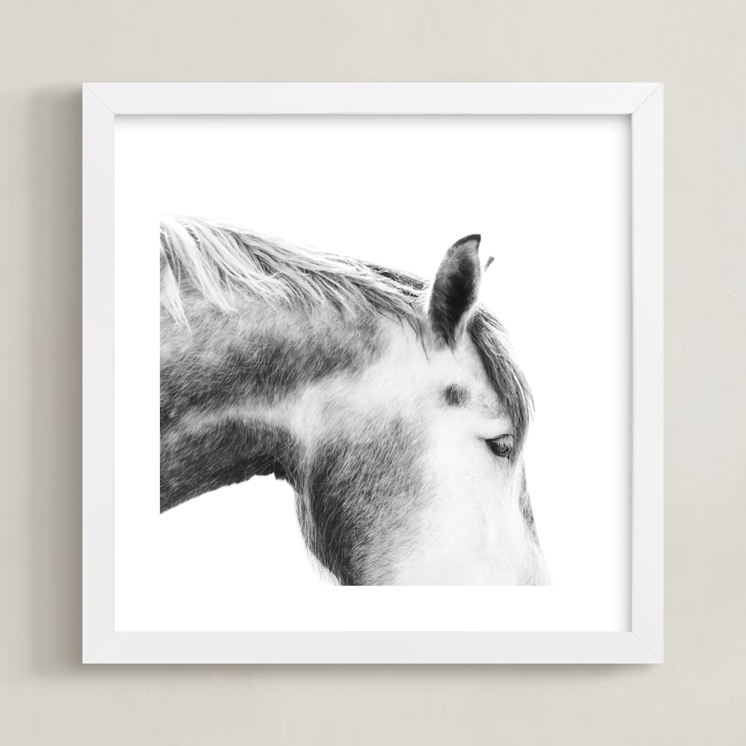 "Grey Horse" - Art Print in White by Jessica C Nugent - Framed
