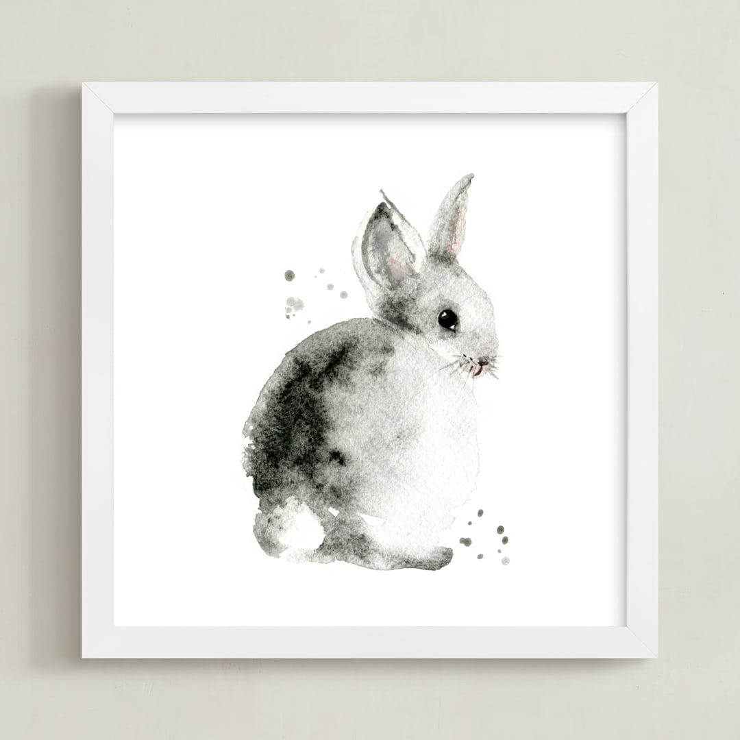 "Bunny2" - Art Print in Cottontail by Lulaloo - Framed
