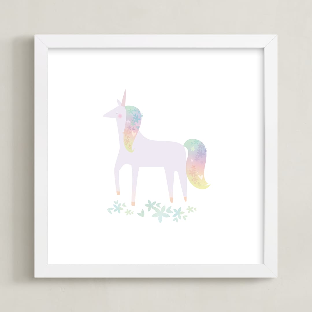 "Unicorn Magic" - Art Print in Marshmallow by Lori Wemple - Framed