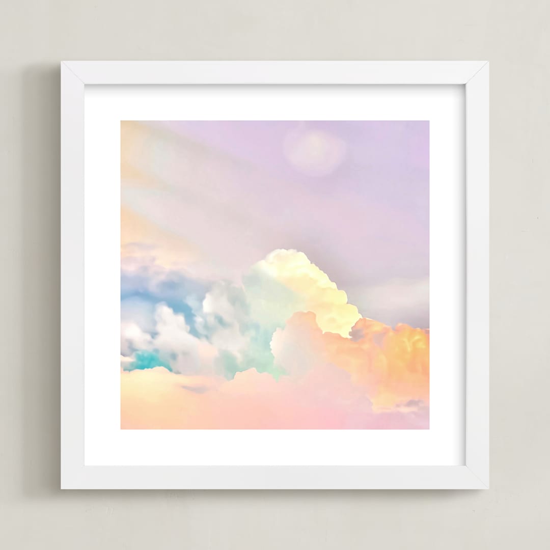"Ice Cream Clouds" - Art Print in Pastel Rainbow by Melissa Agular - Framed
