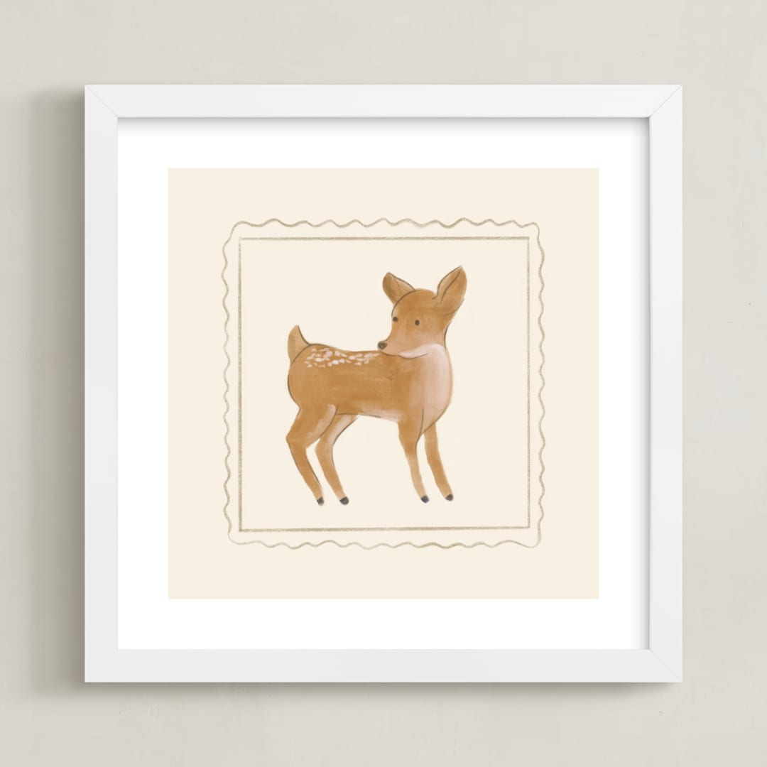 "Woodland Animal Frame - Deer" - Art Print in Cream by Creo Study - Framed