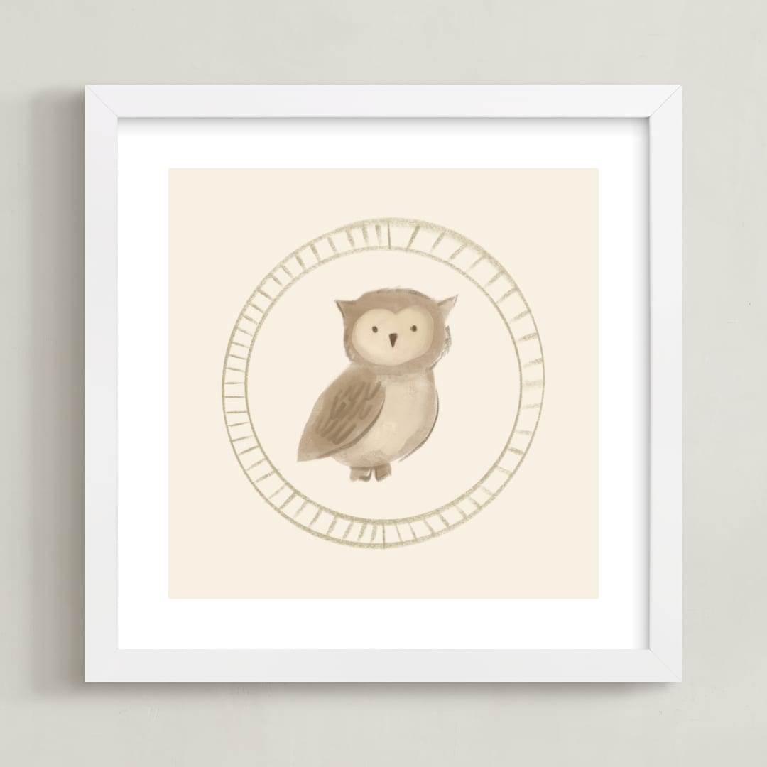 "Woodland Animal Frame - Owl" - Art Print in Cream by Creo Study - Framed
