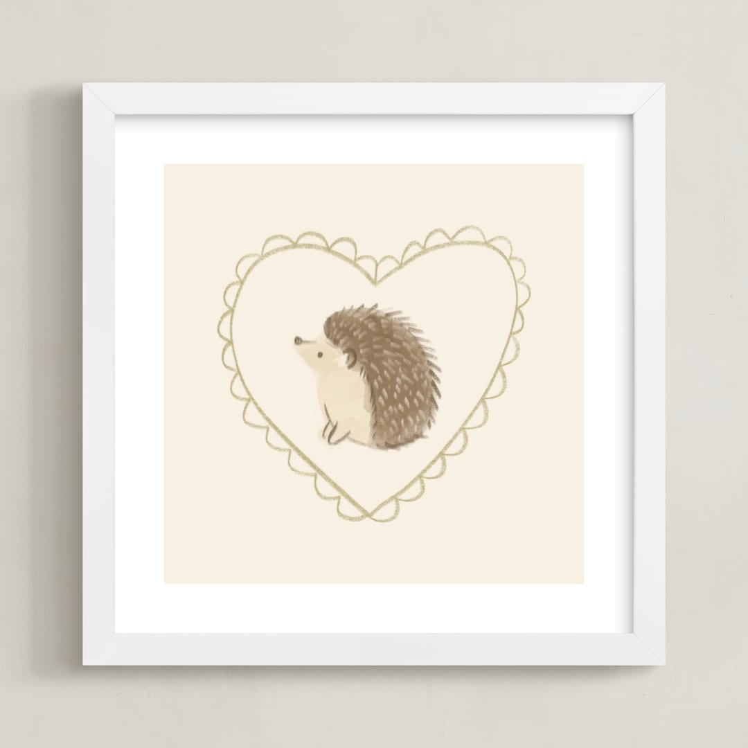 "Woodland Animal Frame - Hedgehog" - Art Print in Cream by Creo Study - Framed