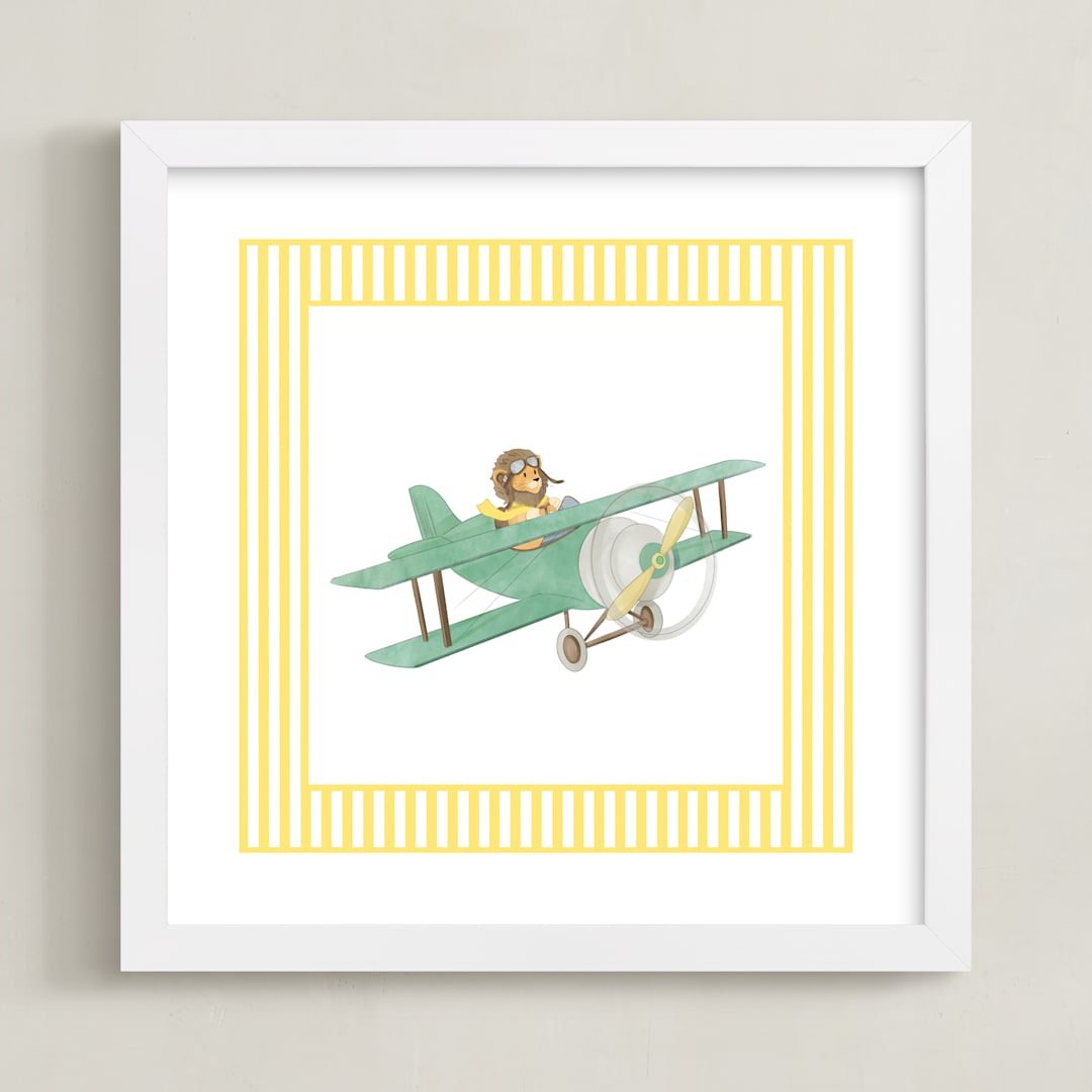 "Safari Planes 3" - Art Print in Yellow by Krisztian Hollo - Framed