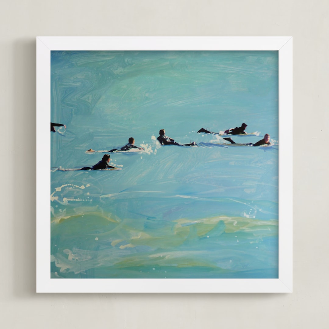 "Paddling Out 2" - Art Print in Sea Blue by Annie Seaton - Framed
