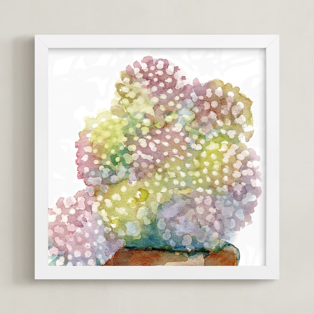 "Cactus Love Three" - Art Print in yellow lime by Amelia Gluba - Framed