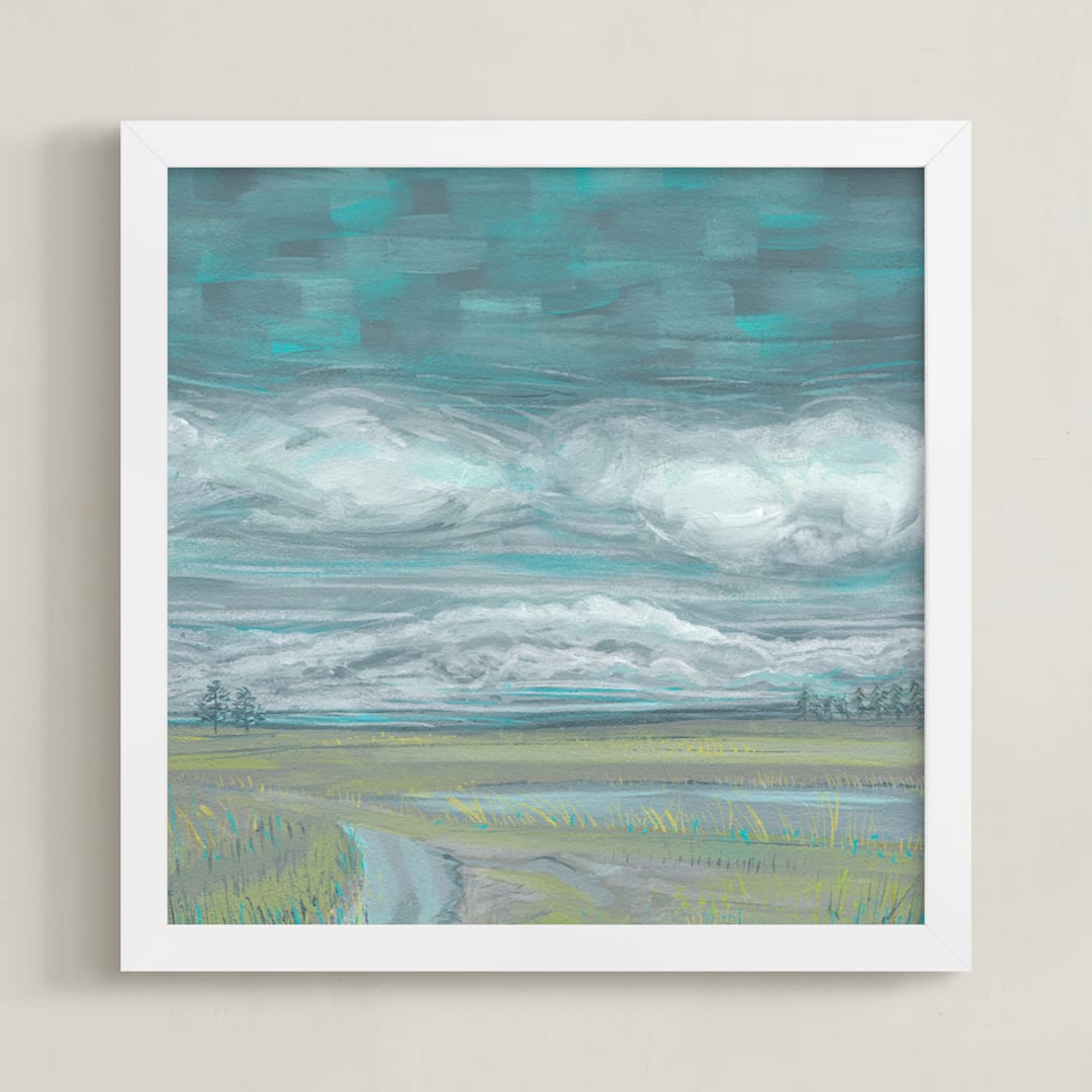 "End of The Road View II" - Art Print in Deep Turquoise by Hettie Roberts - Framed