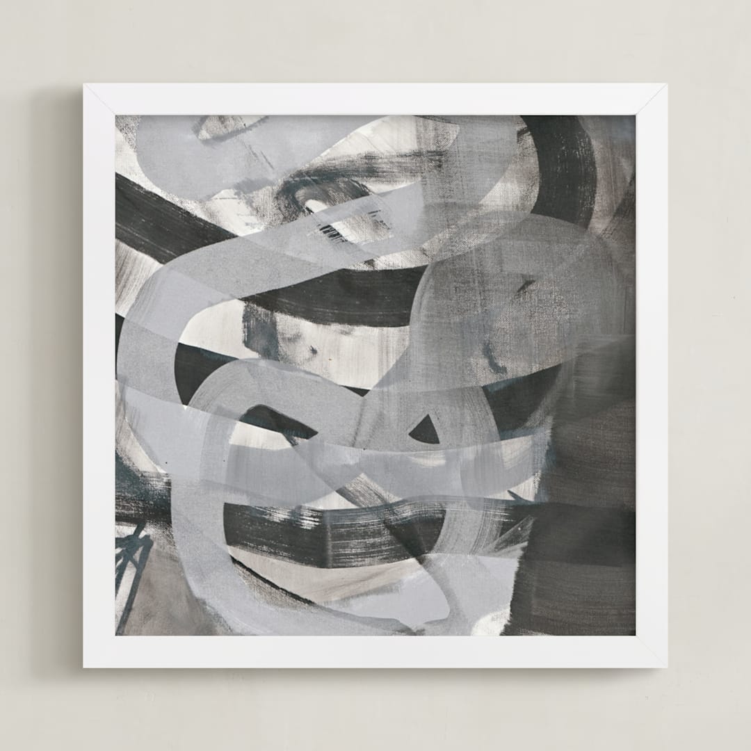 "White and Black Vapor Two Series 2" - Art Print in White and Black by Angela Simeone - Framed