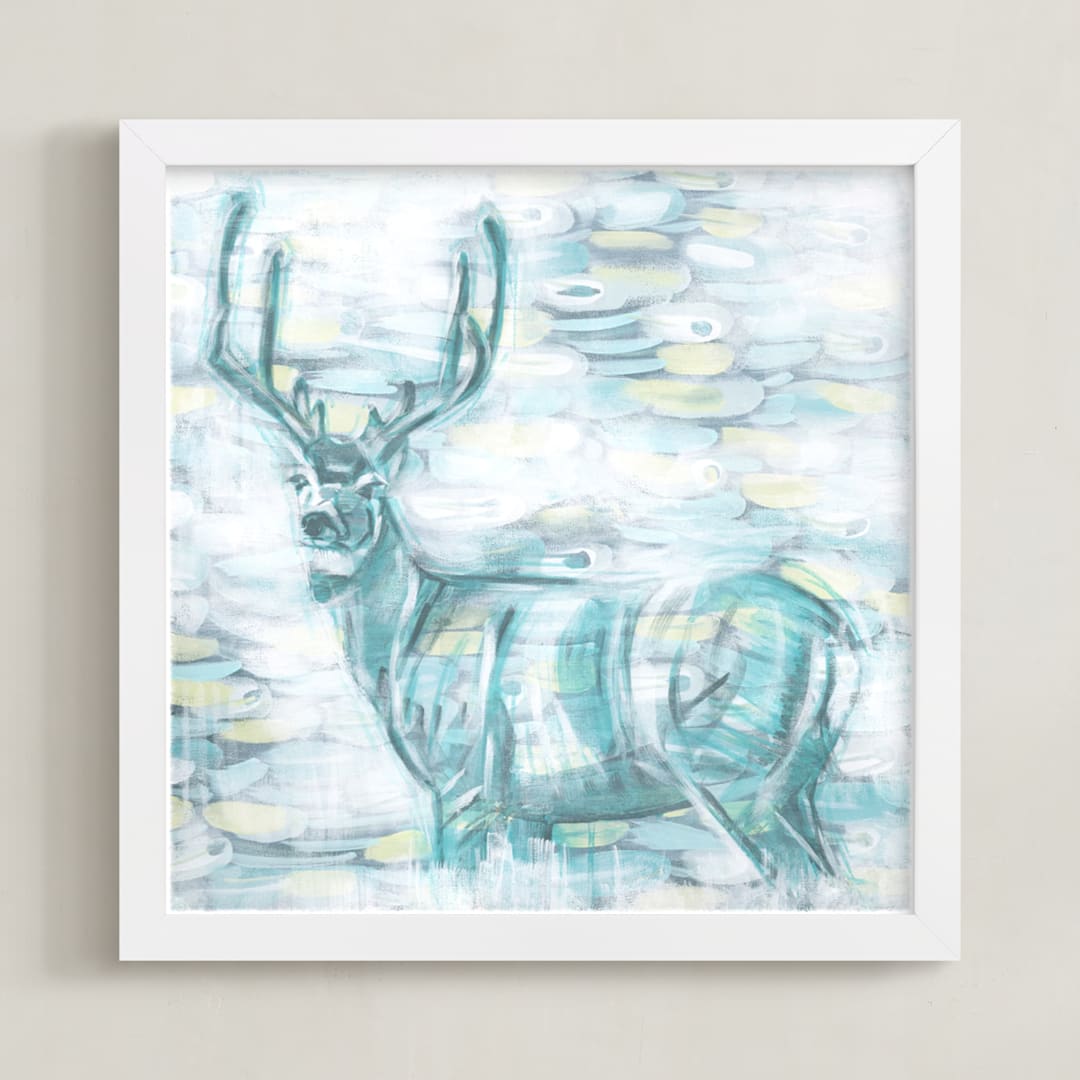 "Abstract Buck" - Art Print in Teal Range by Hettie Roberts - Framed
