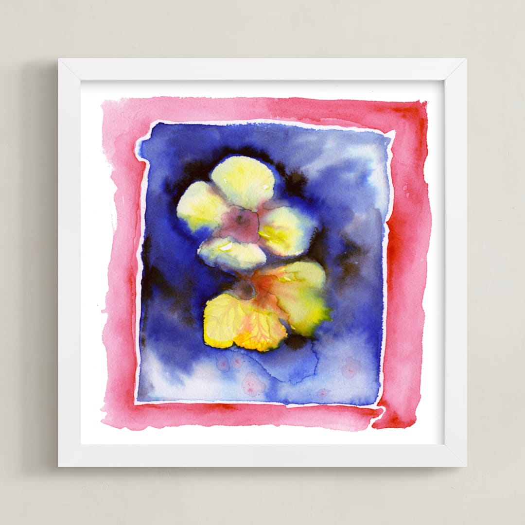 "Wild Yellows" - Art Print in DUSKY BLUE by Amelia Gluba - Framed
