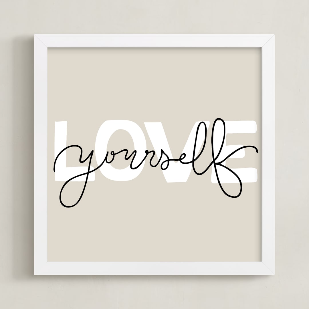 "Love Yourself Lettering" - Art Print in Neutrals by Luz Alliati - Framed
