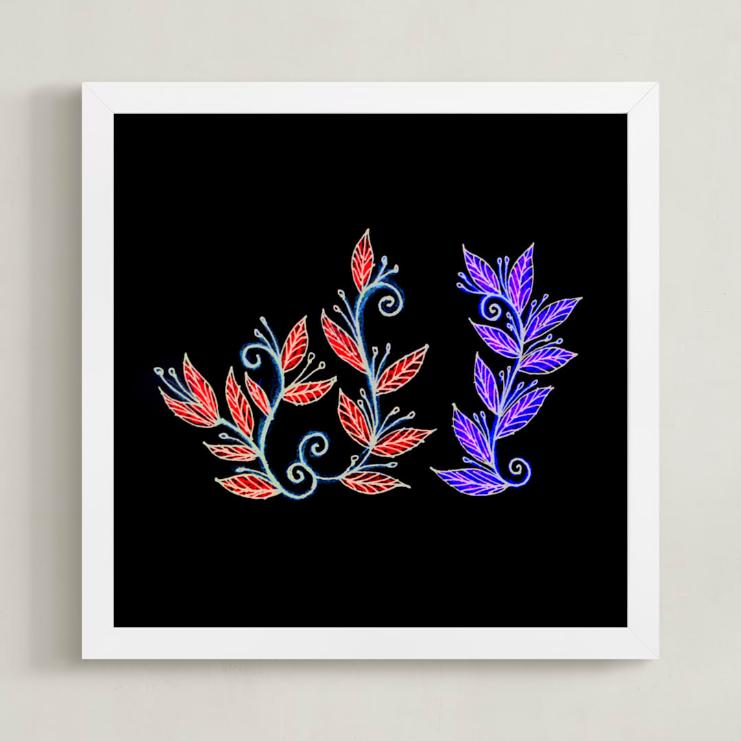"doodle leaves" - Art Print in black by Ramoncita - Framed