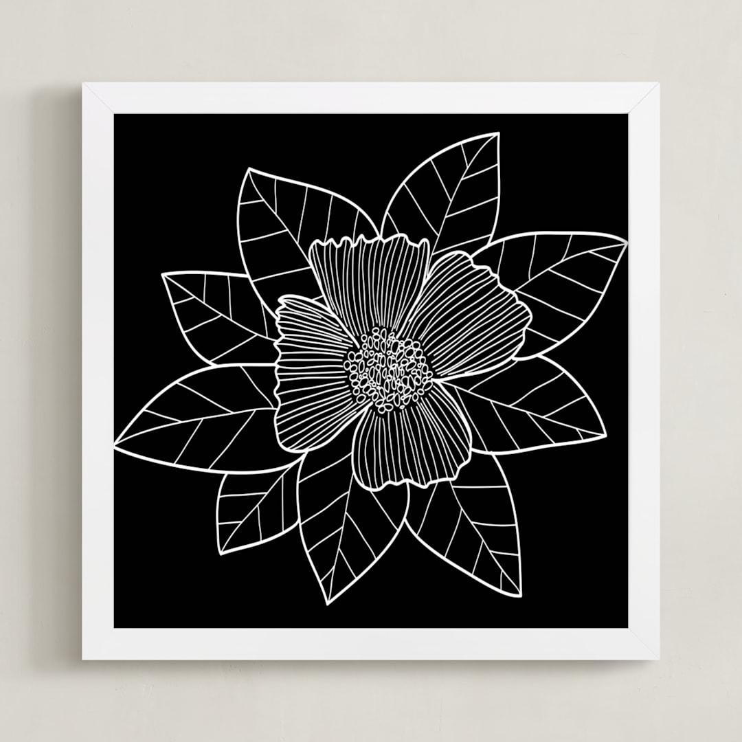 "doodle leaves & flower" - Art Print in white by Ramoncita - Framed