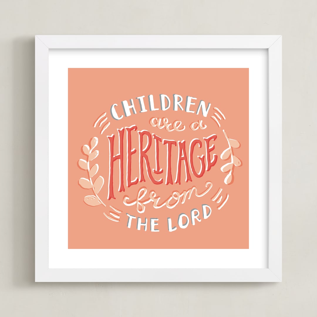 "Children are a Heritage" - Art Print in Coral Cherry by Tanya Lee of Frooted Design - Framed