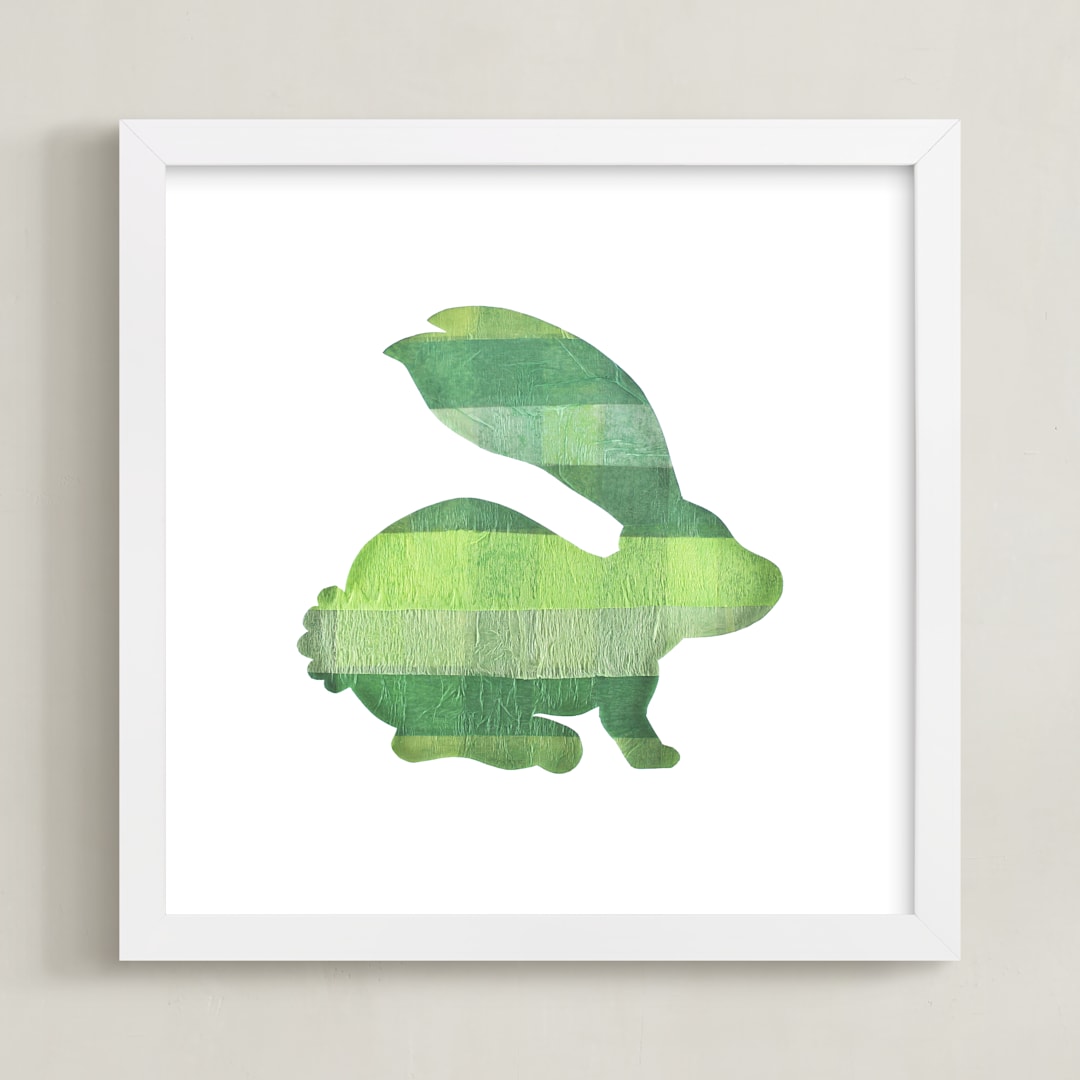 "Green Party Bunny" - Art Print in Silhouette Green by Jeff Preuss - Framed
