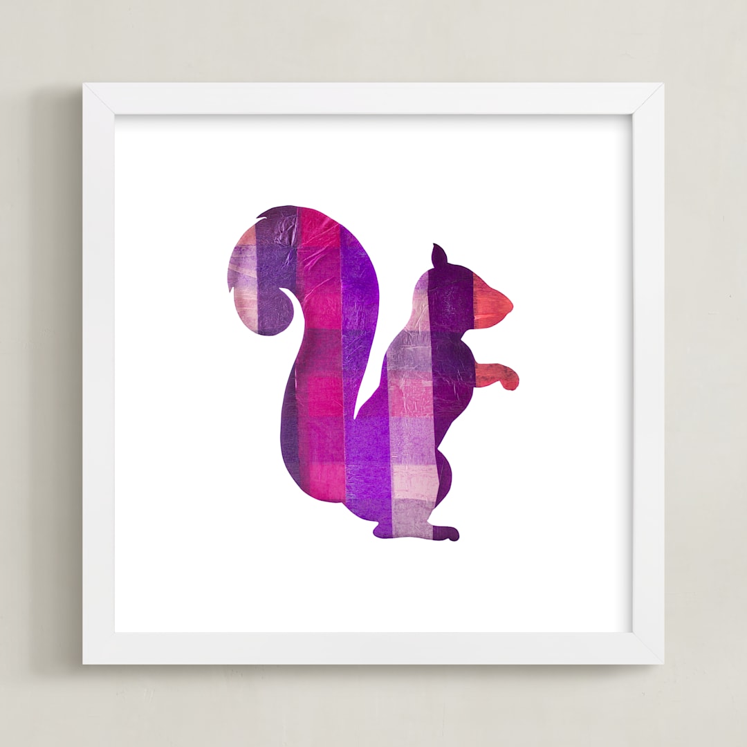 "Pink Party Squirrel" - Art Print in Silhouette Pink by Jeff Preuss - Framed