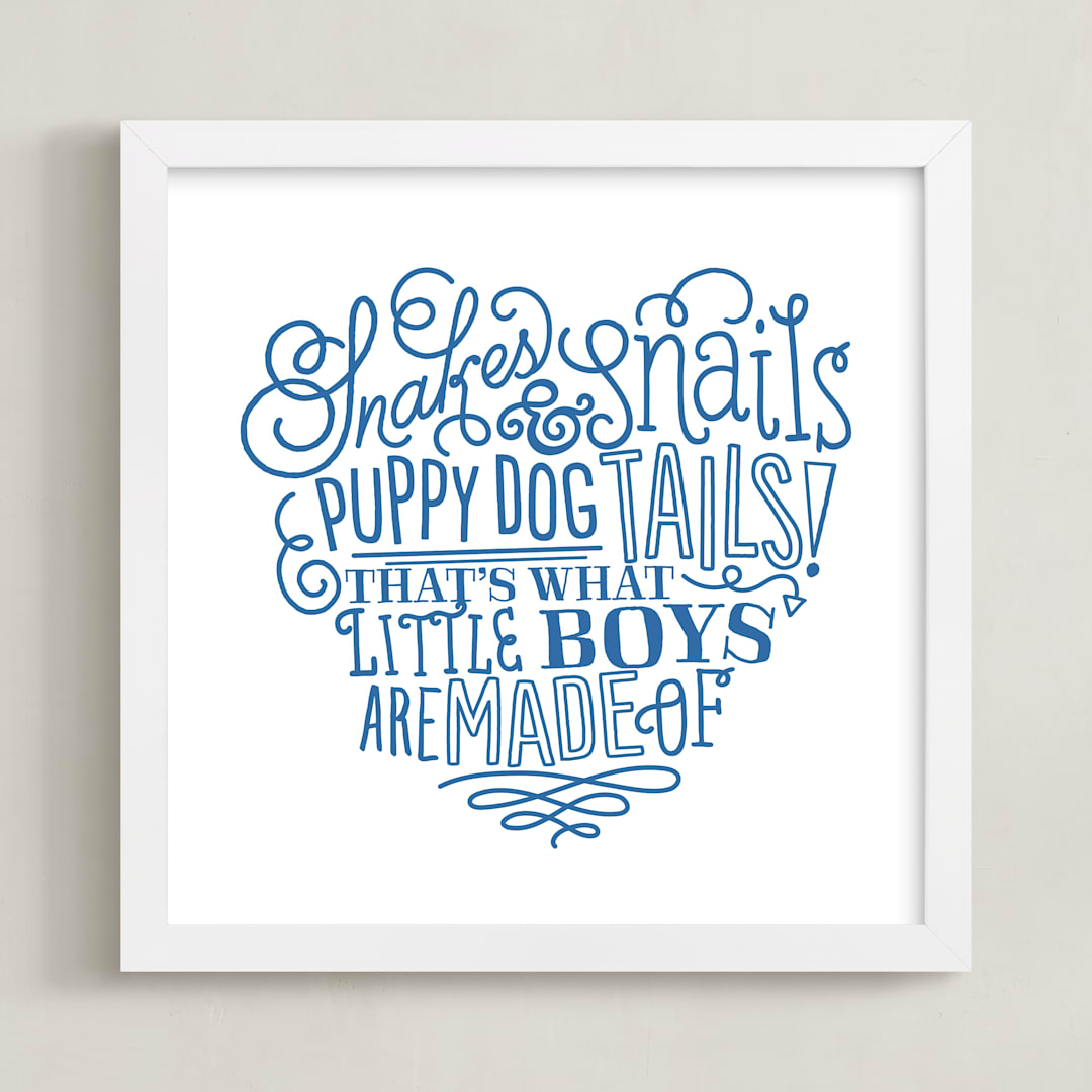 "Snakes & Snails" - Art Print in Blue by Jessie Steury - Framed