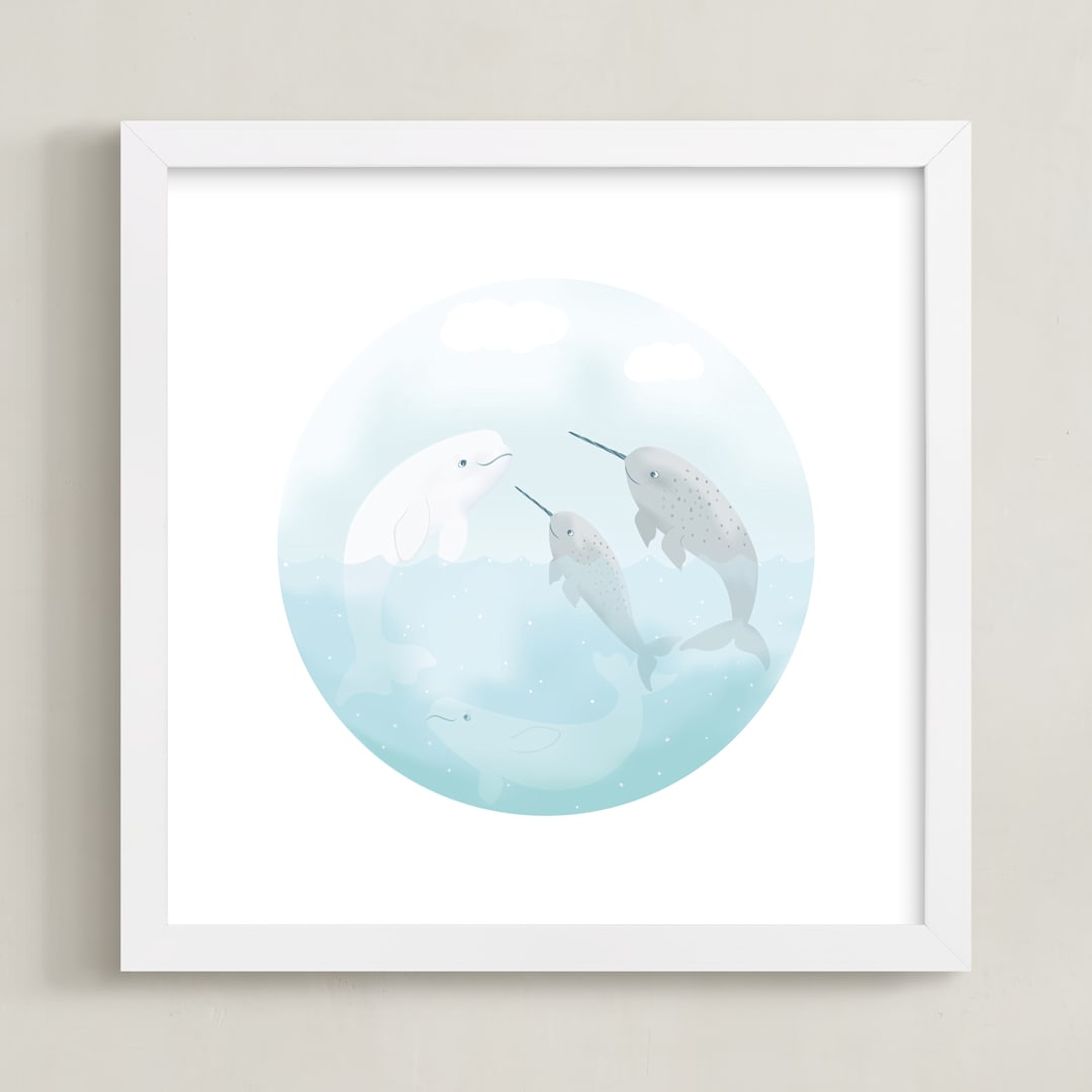 "Friendship" - Art Print in Soft Blue by Jennifer Holbrook - Framed