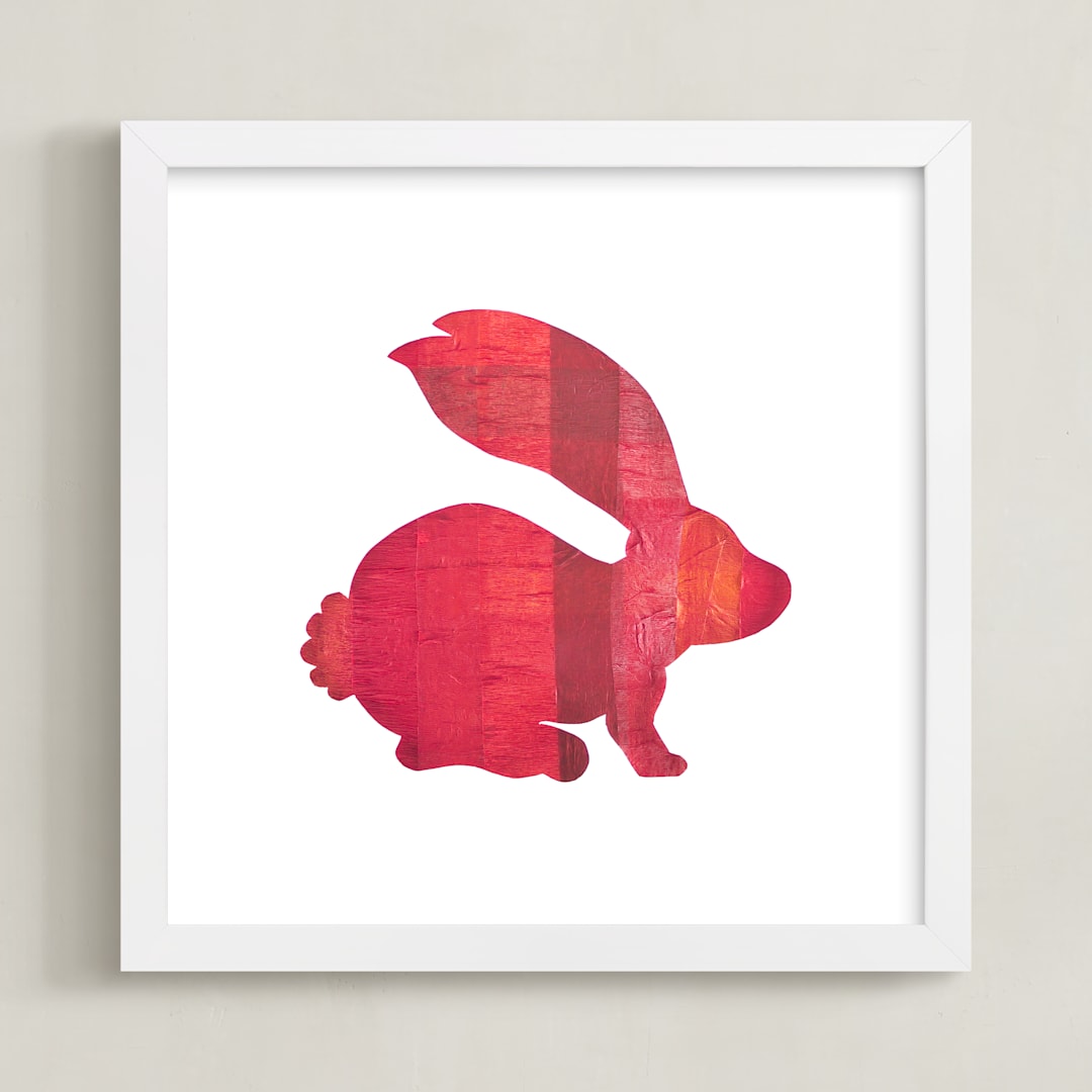 "Red Party Bunny" - Art Print in Silhouette Red by Jeff Preuss - Framed