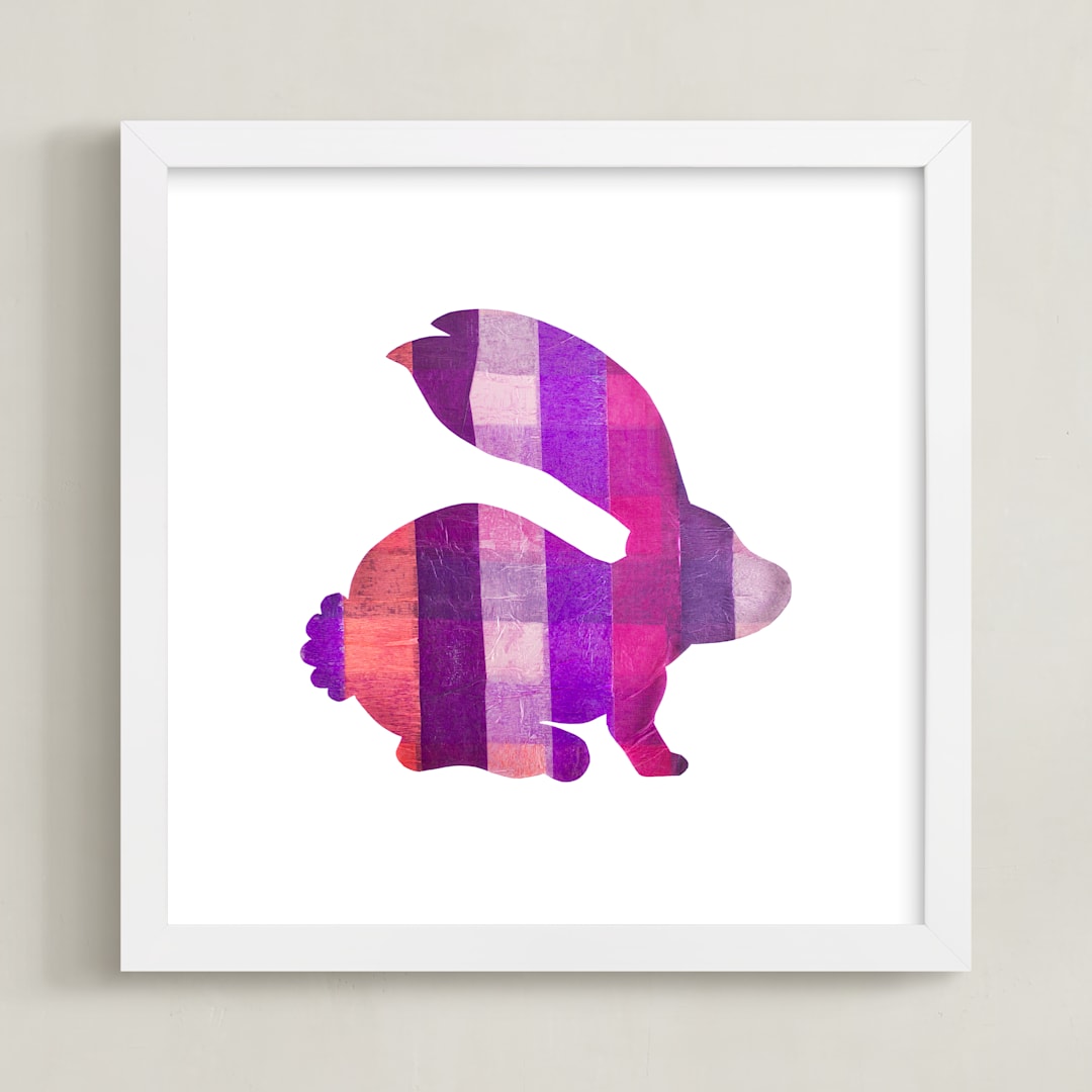 "Pink Party Bunny" - Art Print in Silhouette Pink by Jeff Preuss - Framed