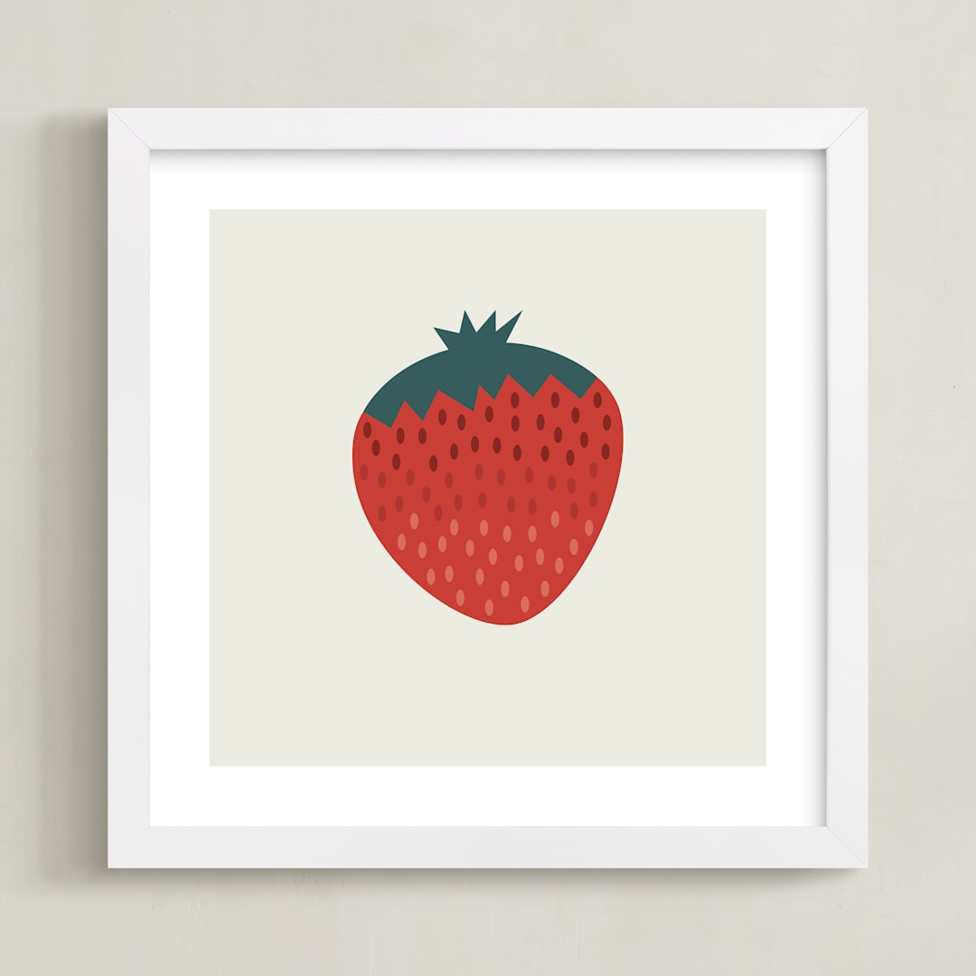 "Simple Strawberry" - Art Print in Eggshell by Amy Mullen - Framed