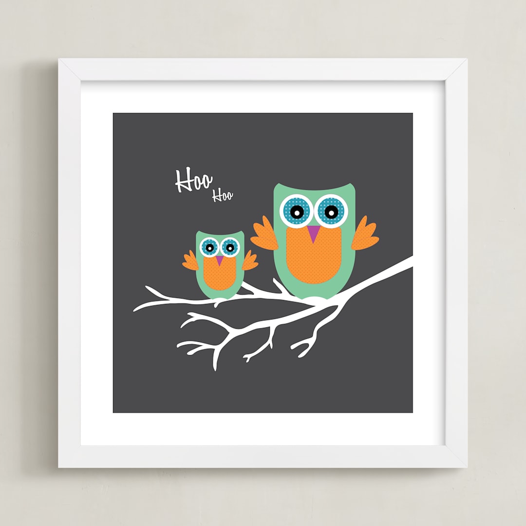 "Hoo Hoo" - Art Print in Night grey by Johanna Phillips Huuva - Framed