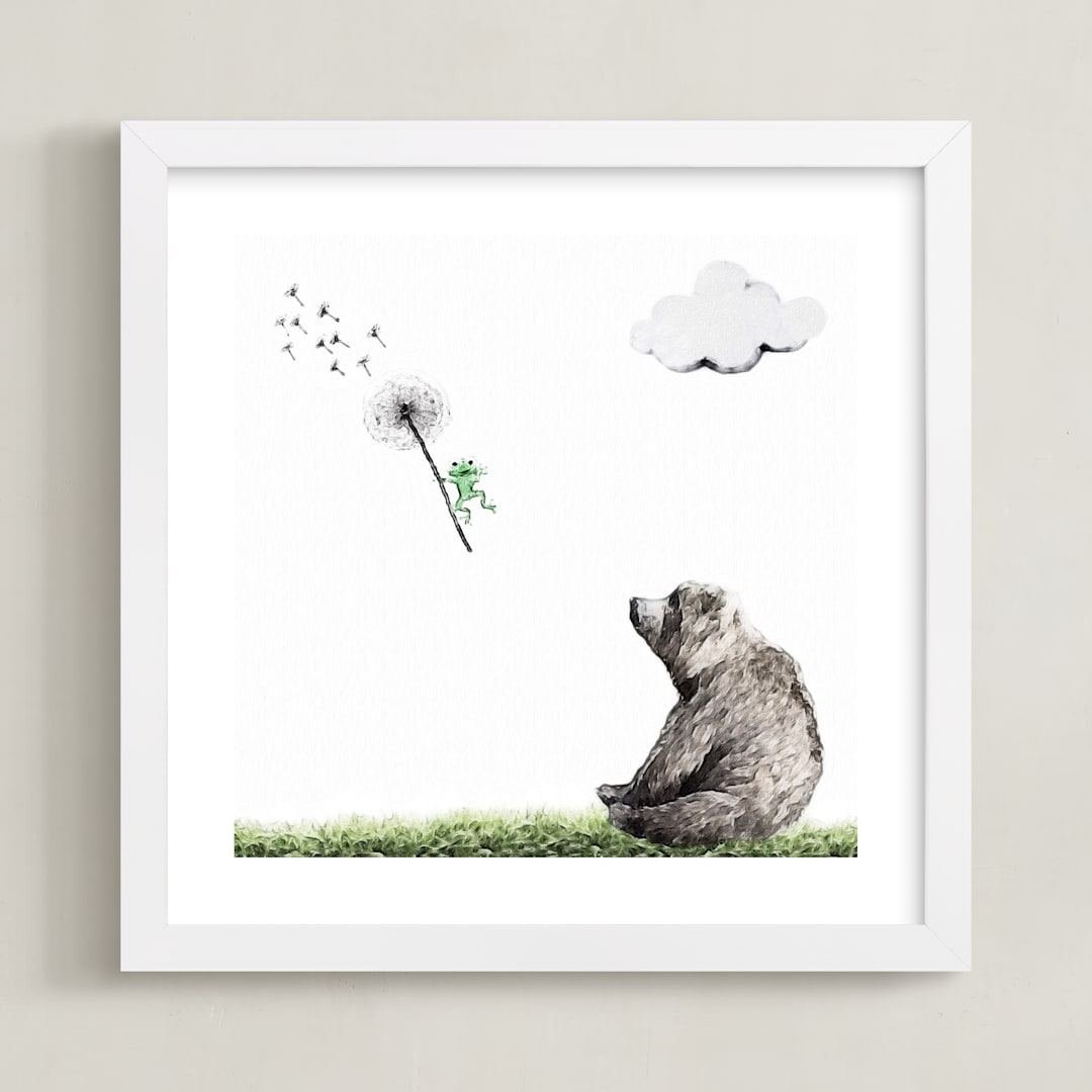 "Chance of rain and random tornado" - Art Print in Grassy Frog Green by Maja Cunningham - Framed