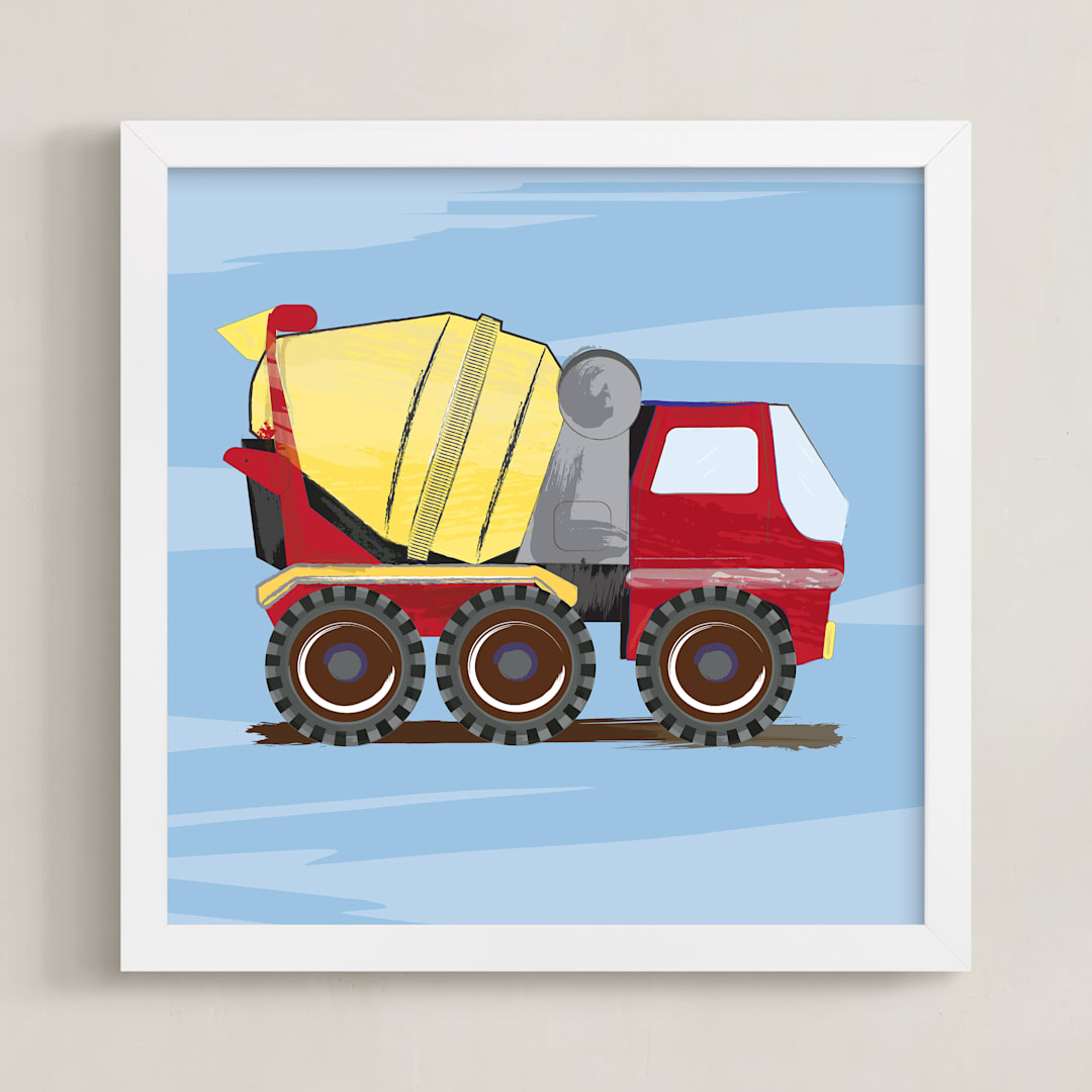 "Cement truck boy art" - Art Print in cement yellow red truck by Rebecca Marchese - Framed