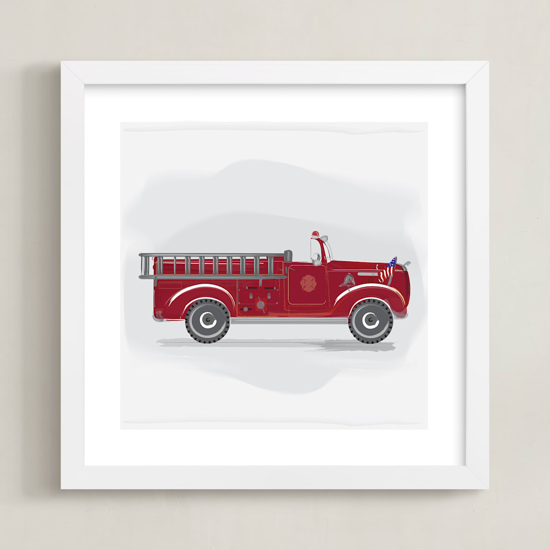 "Fire Truck Grey -1" - Art Print in Grey Skys by Rebecca Marchese - Framed