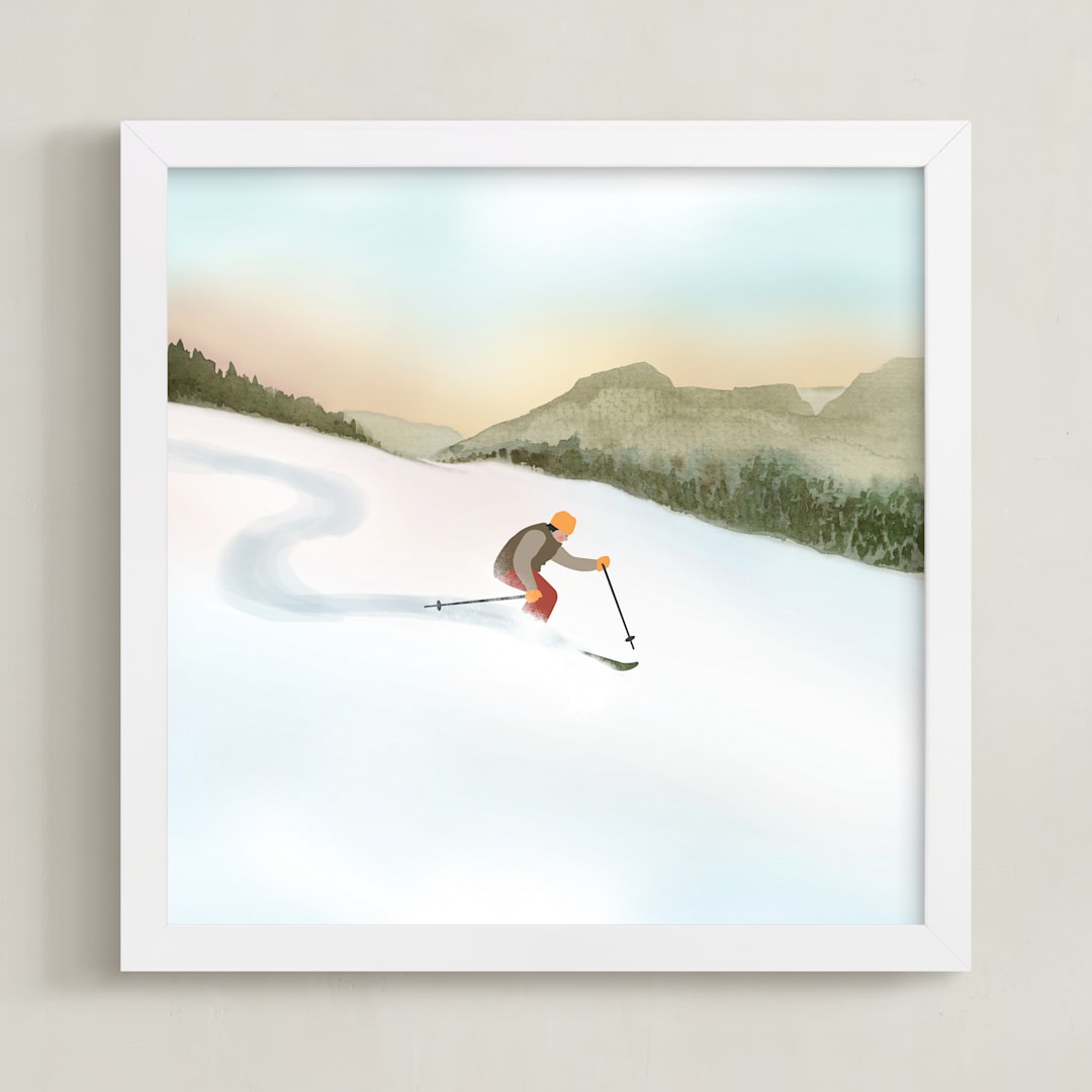 "Downhill Dream" - Art Print in Cool Mint by Shannon - Framed