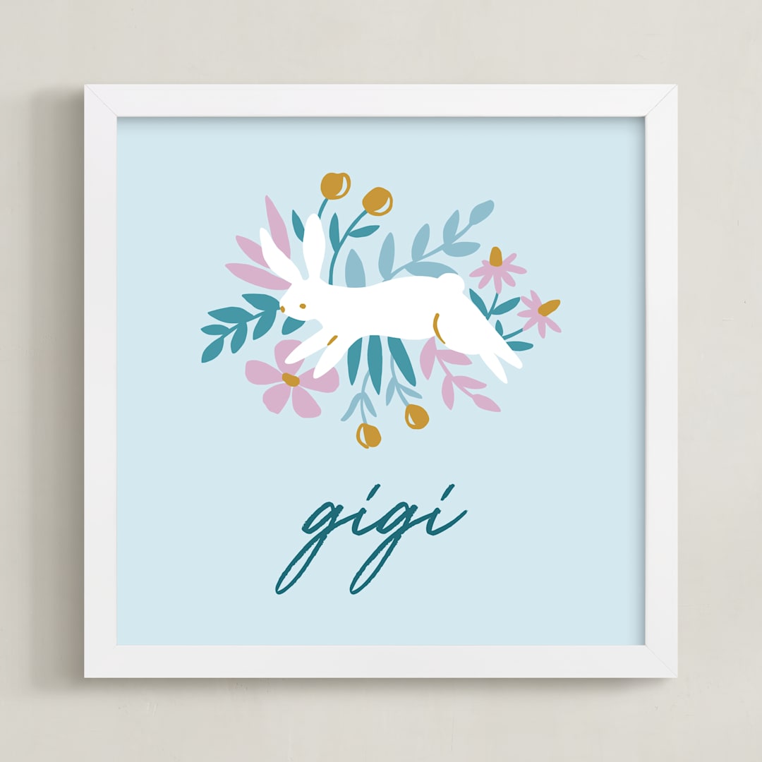 "Bunny Bye" - Personalized Art Print in Candy by Tishya Oedit - Framed