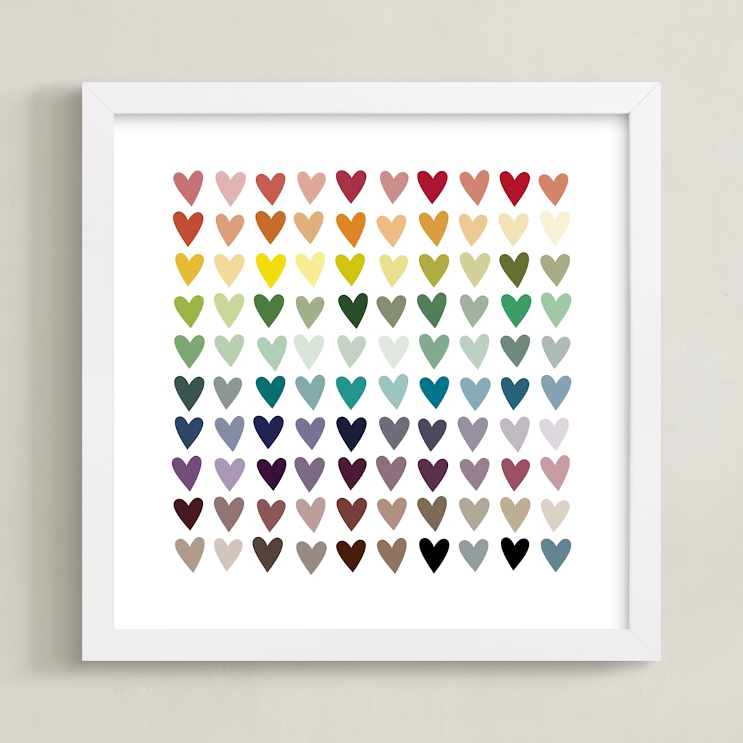 "Paper Hearts" - Art Print in Rainbow by InkDot - Framed