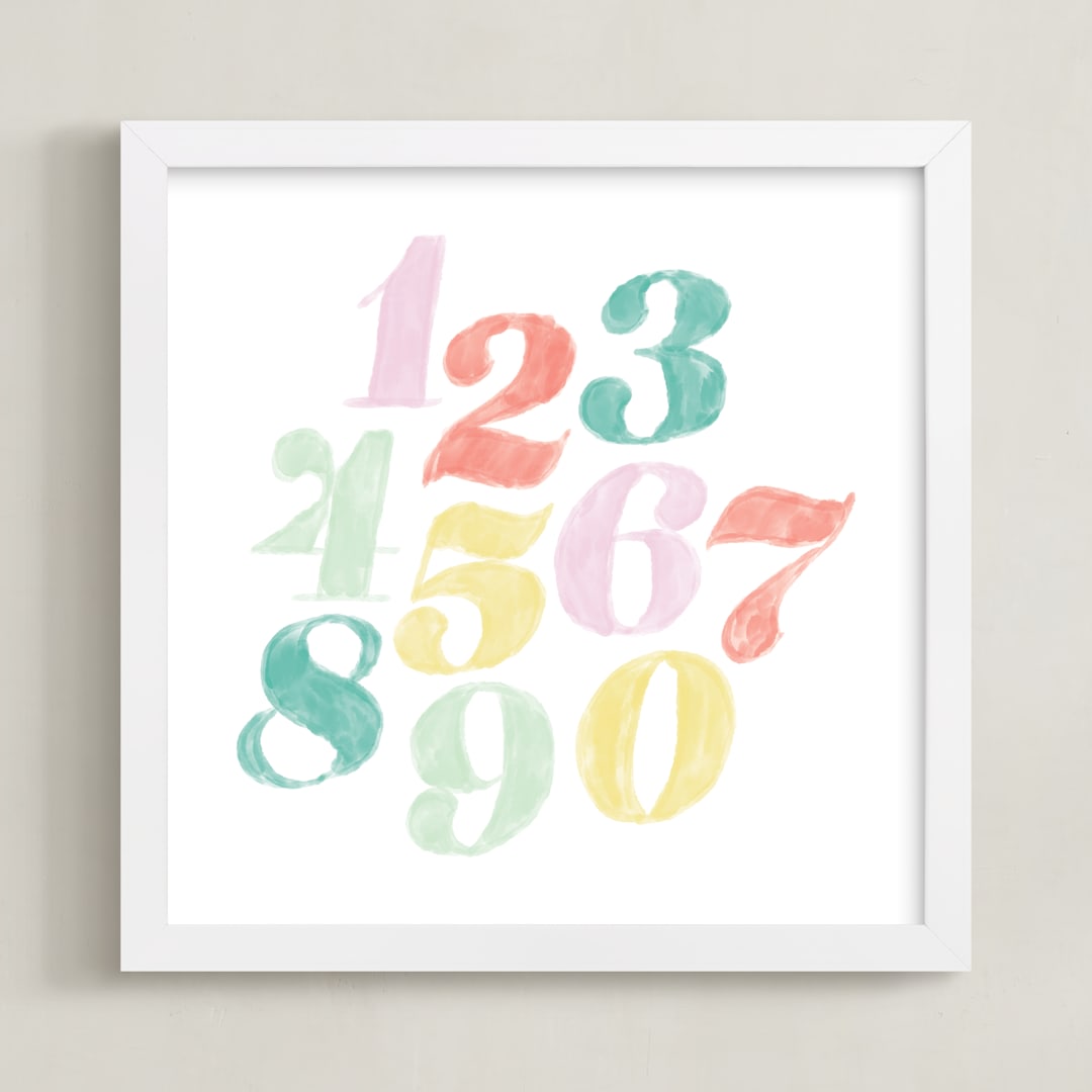 "Numerals" - Art Print in Flamingo by Carolyn Kach - Framed