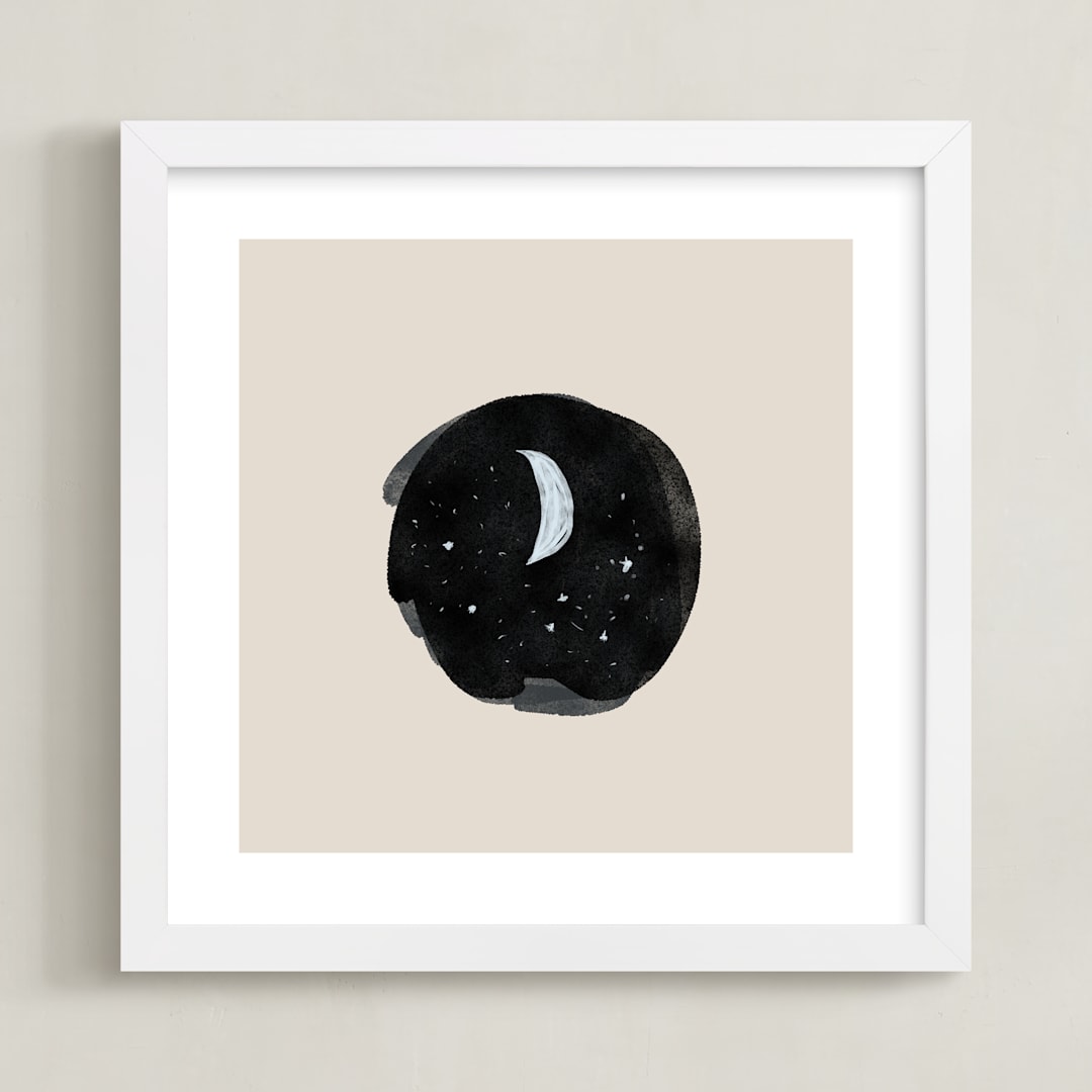 "Little Moon" - Art Print in Cream by Nancy Noreth - Framed